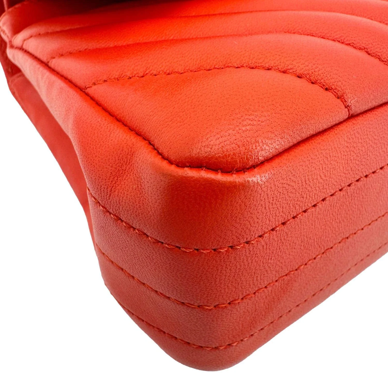 CHANEL Classic Double Flap Medium Chevron Leather Shoulder Bag Orange - Image 10