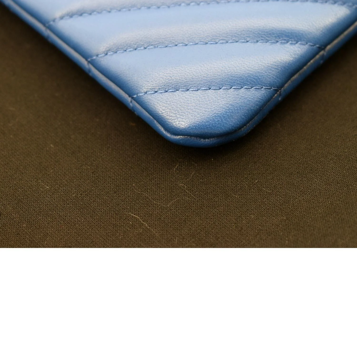 CHANEL O Case Chevron Leather Clutch Bag Blue - Image 8