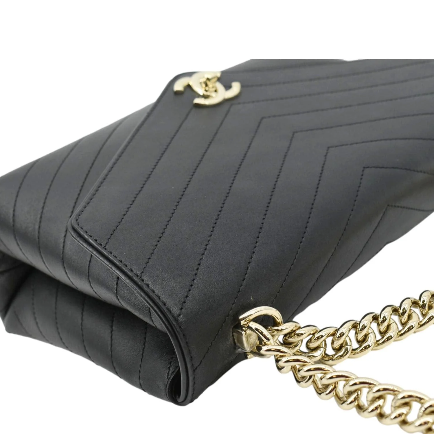 CHANEL Coco Flap Chevron  Stitched Leather Shoulder Bag Black - Image 6