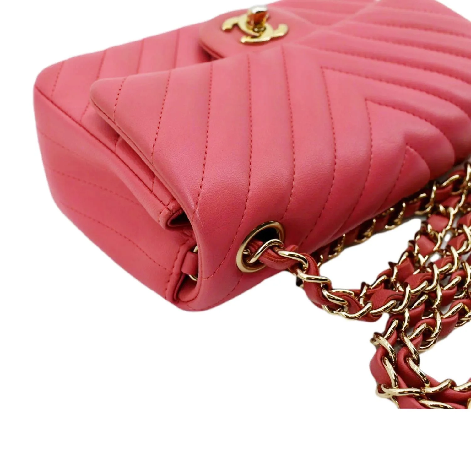 CHANEL Timeless Classic Square Flap Chevron Calfskin Leather Crossbody Bag Pink - Image 6