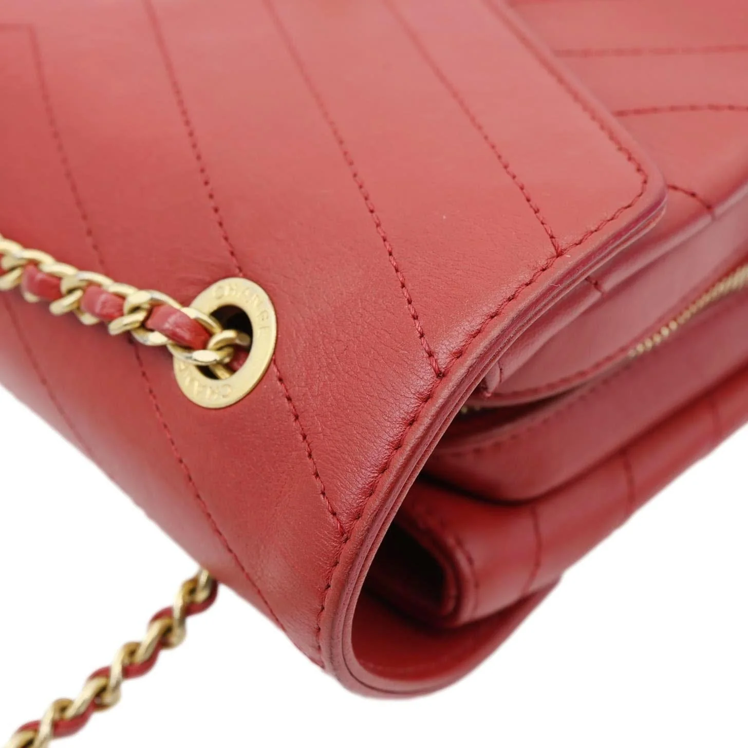 Chanel Chevron Lambskin Coco Envelope Flap Crossbody Bag Red - Image 8