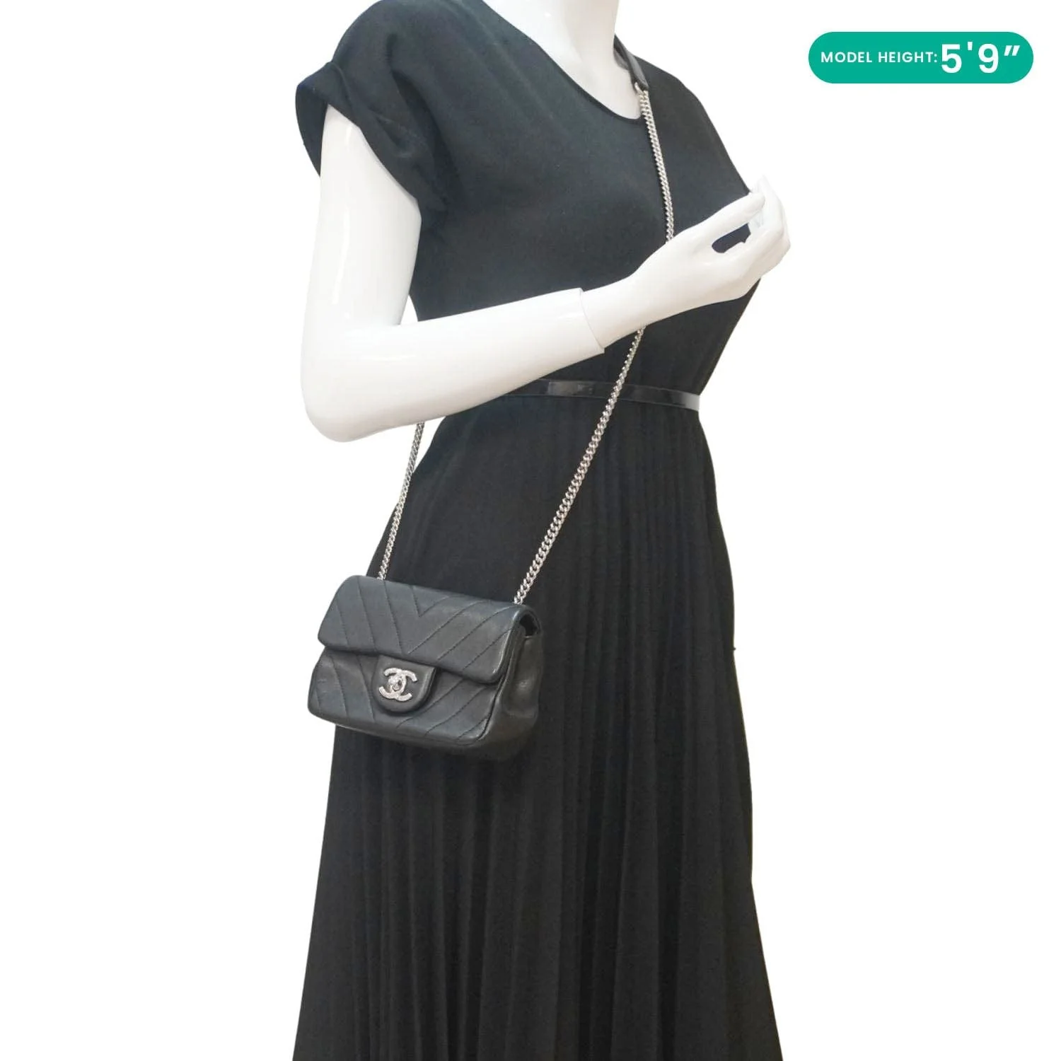CHANEL Mini Flap Quilted Chevron Leather Crossbody Bag Black - Image 2
