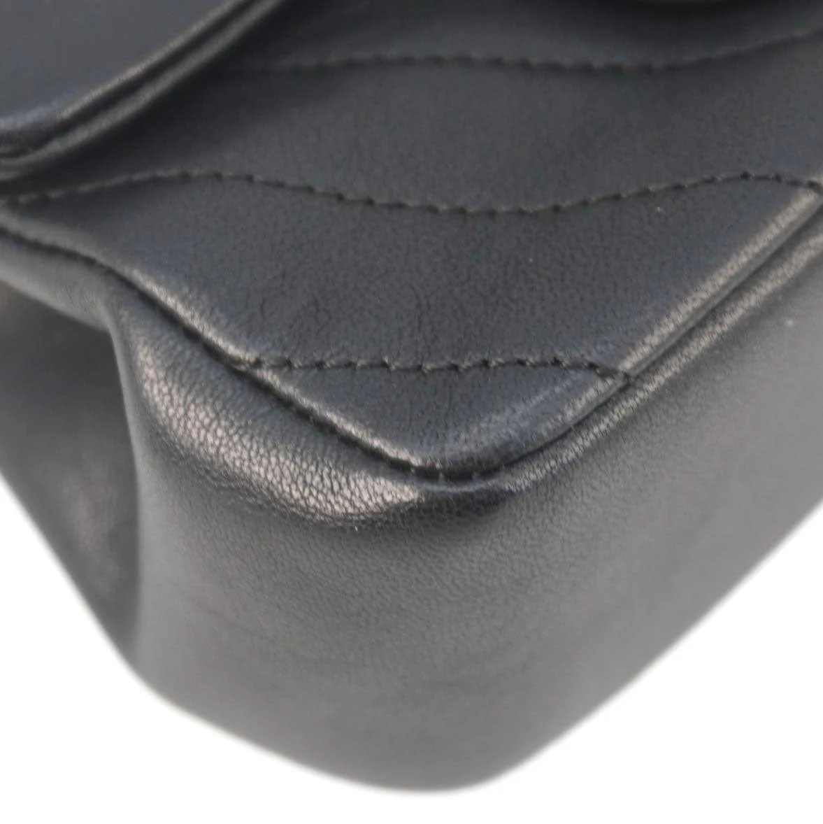 CHANEL Mini Flap Quilted Chevron Leather Crossbody Bag Black - Image 9