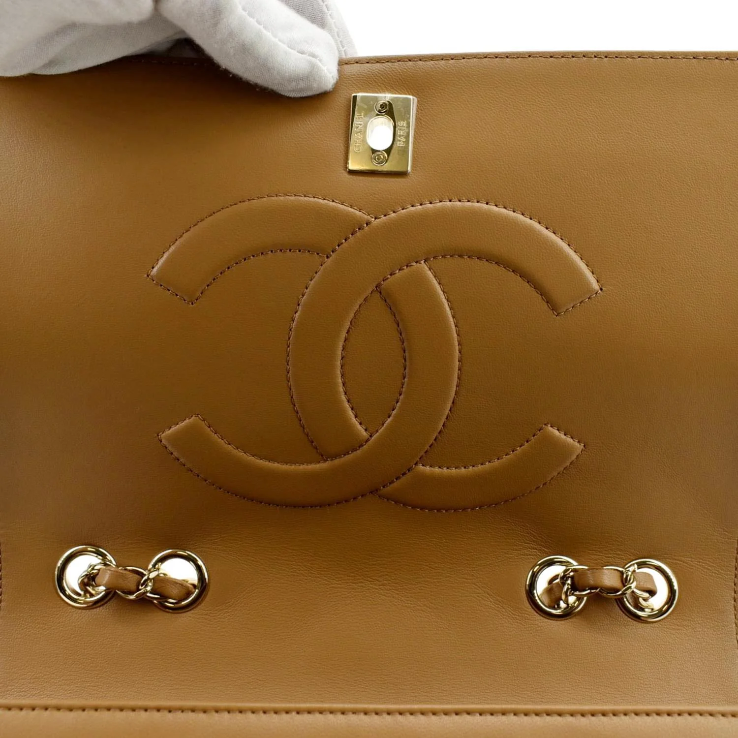 CHANEL Statement Mini Flap Quilted Chevron Leather Crossbody Bag Camel - Image 14