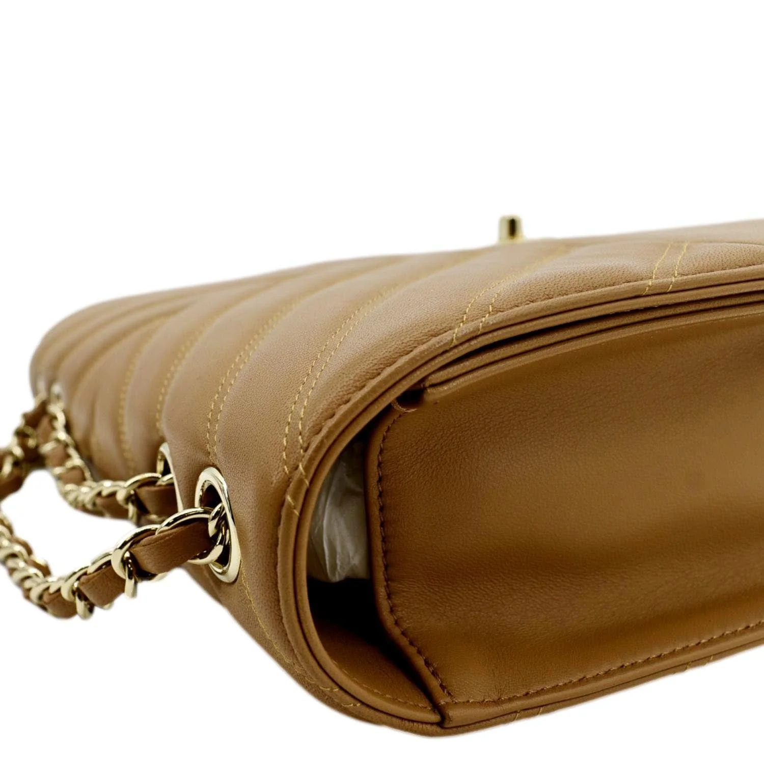 CHANEL Statement Mini Flap Quilted Chevron Leather Crossbody Bag Camel - Image 5