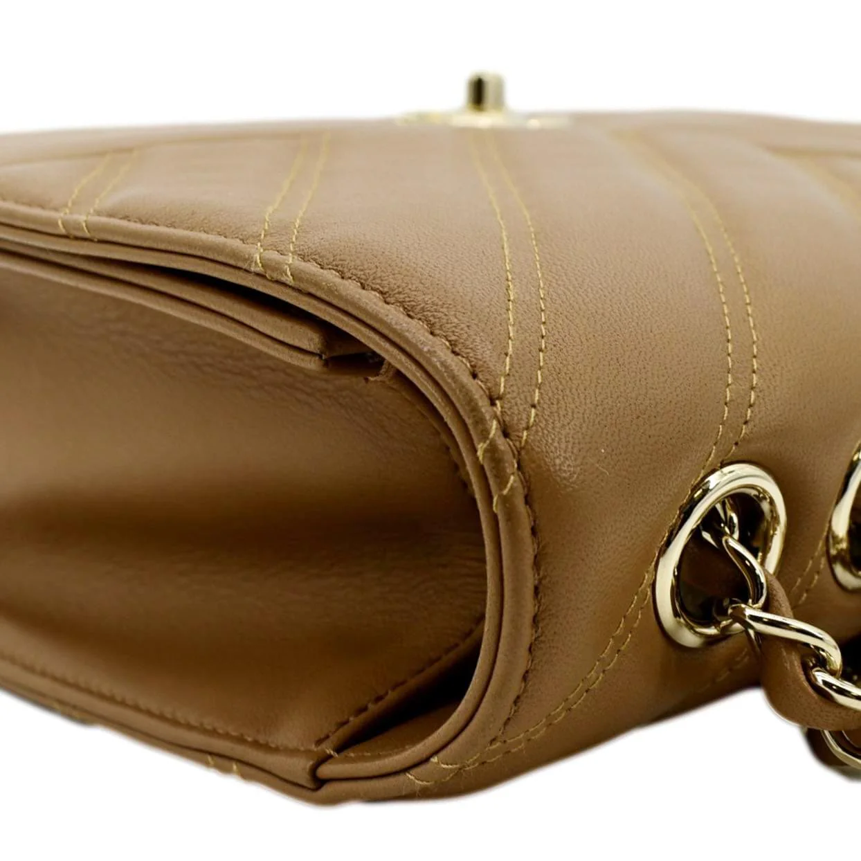 CHANEL Statement Mini Flap Quilted Chevron Leather Crossbody Bag Camel - Image 6