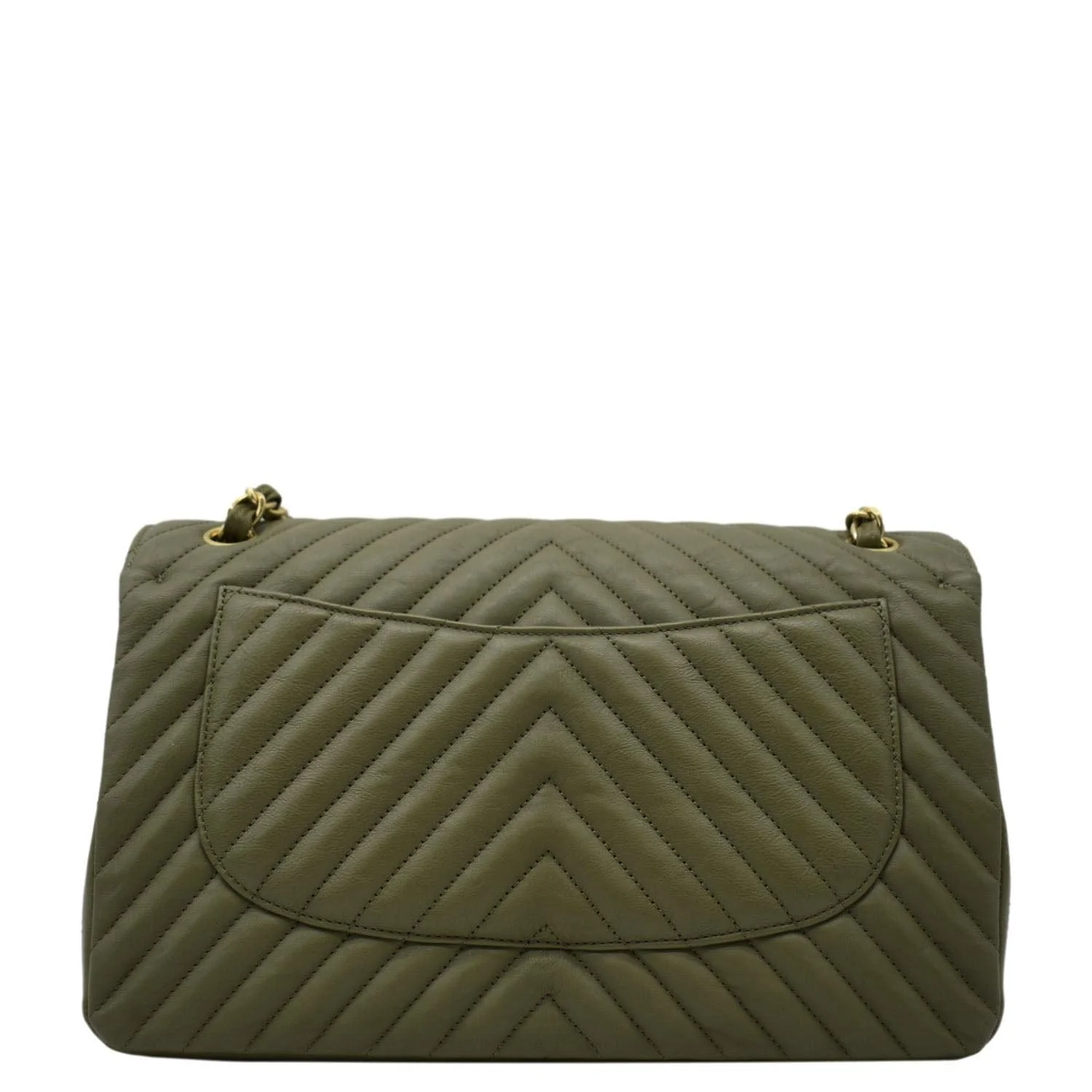 CHANEL Classic Jumbo Flap Chevron Leather Crossbody Bag Olive - Image 4