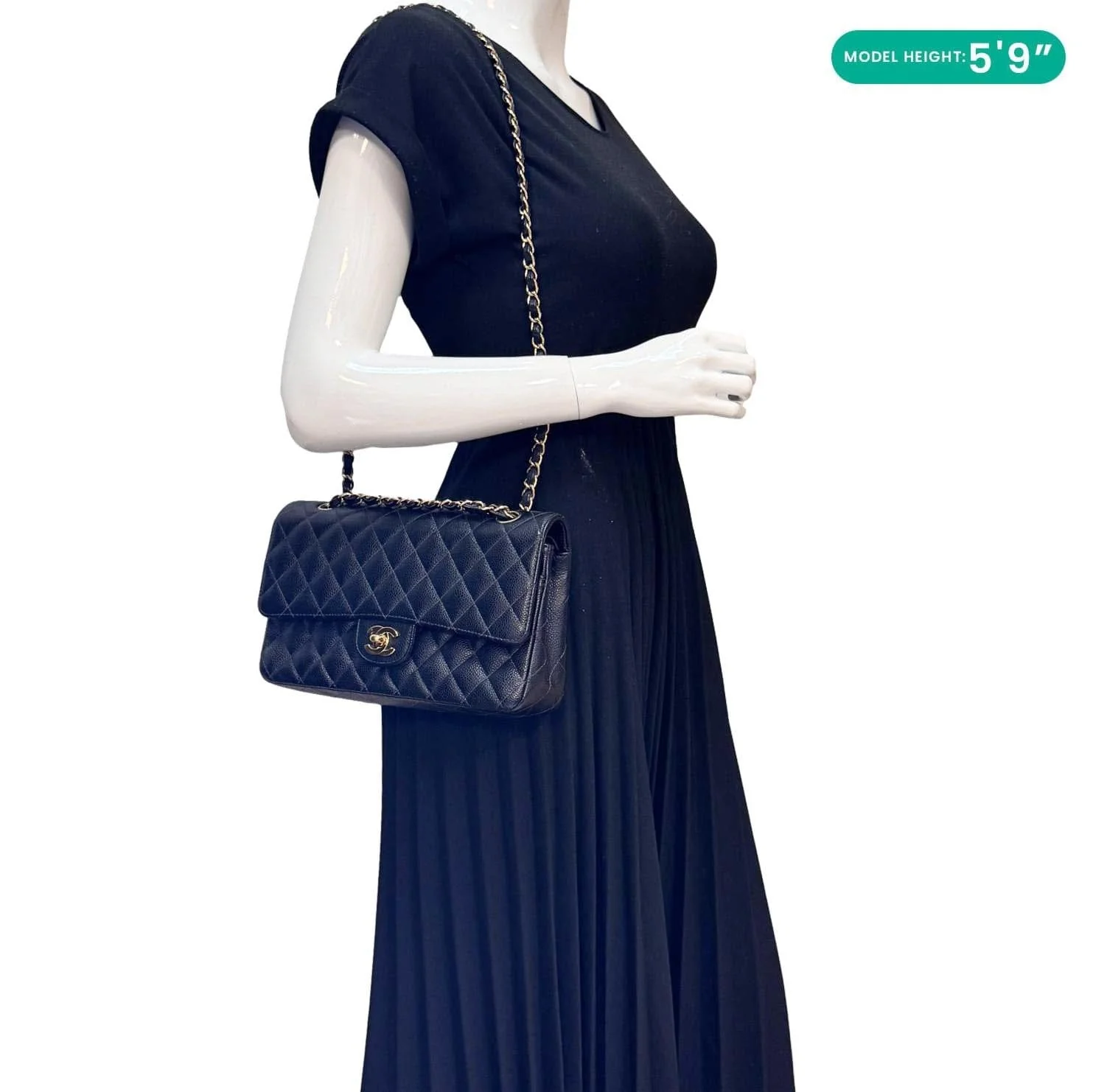 CHANEL Classic Double Flap Quilted Caviar Leather Shoulder Bag Black - Image 2