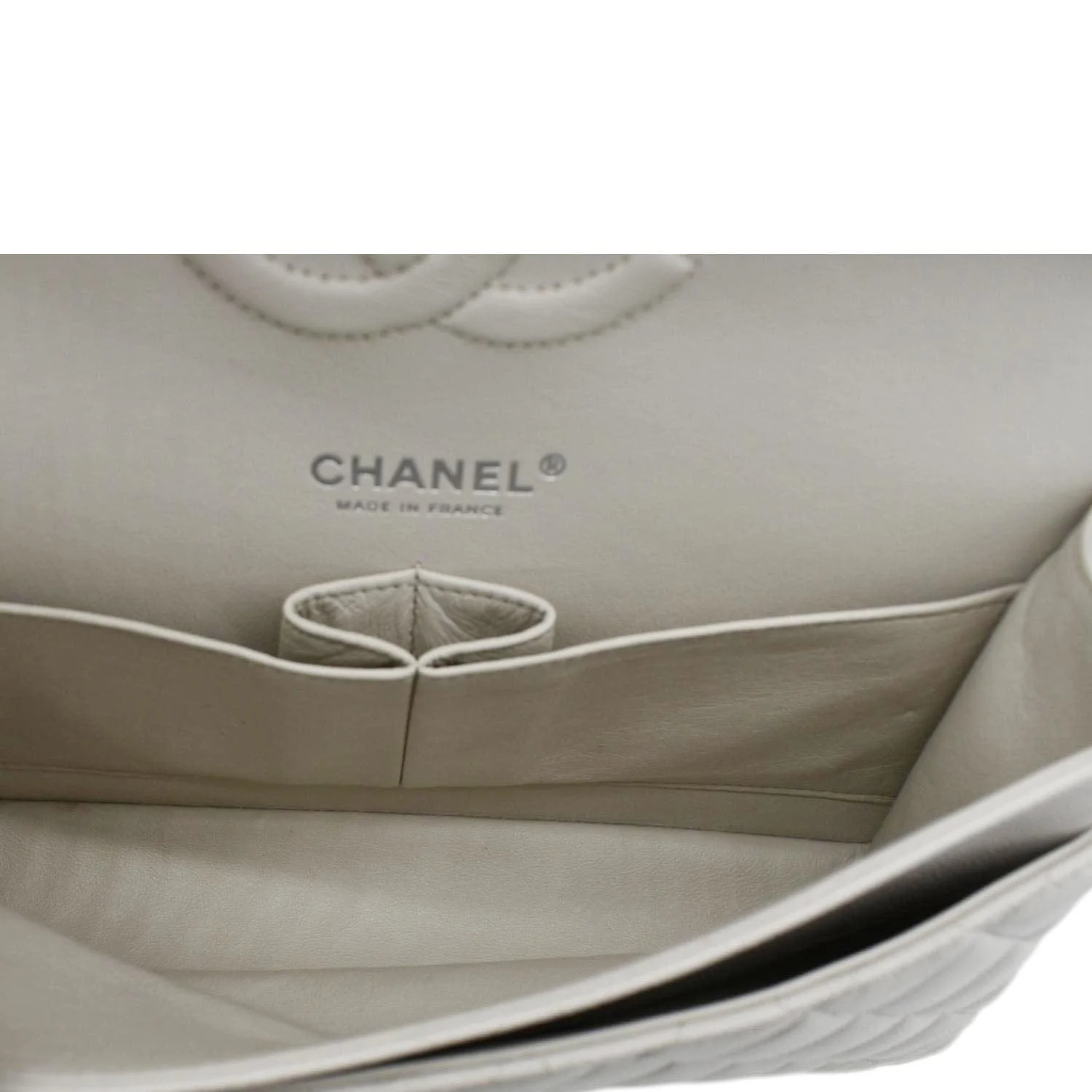 CHANEL Classic Double Flap Medium Quilted Caviar Leather Shoulder Bag White - Image 11