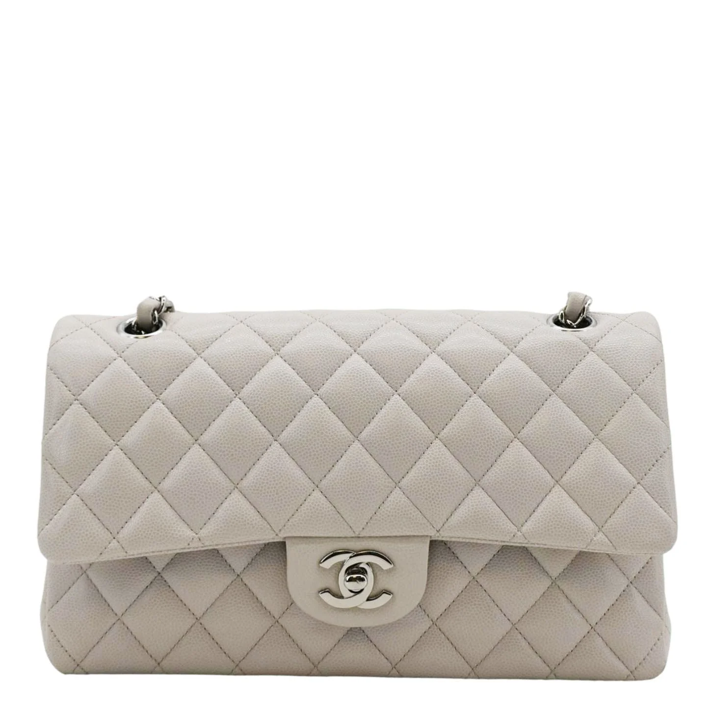 CHANEL Classic Double Flap Medium Quilted Caviar Leather Shoulder Bag White - Image 4
