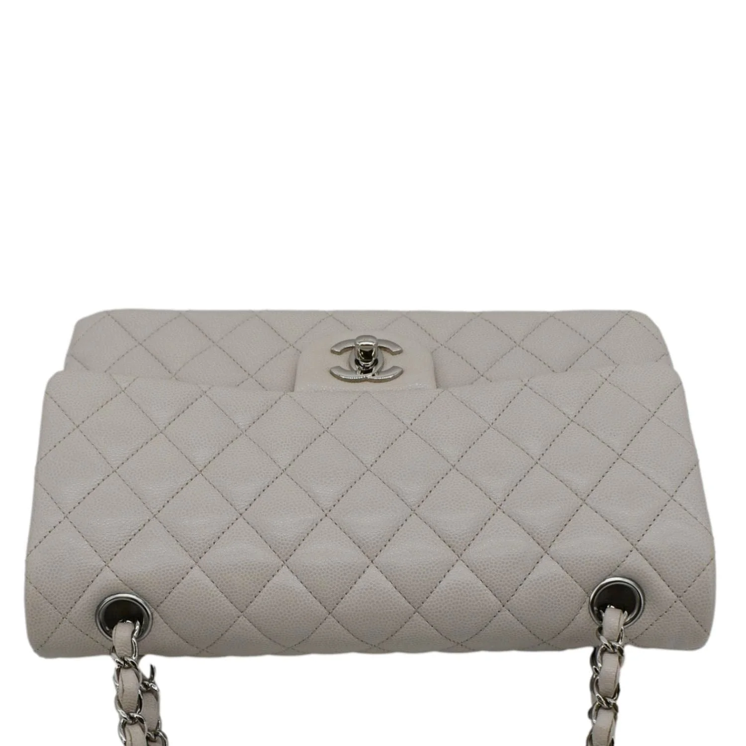 CHANEL Classic Double Flap Medium Quilted Caviar Leather Shoulder Bag White - Image 5
