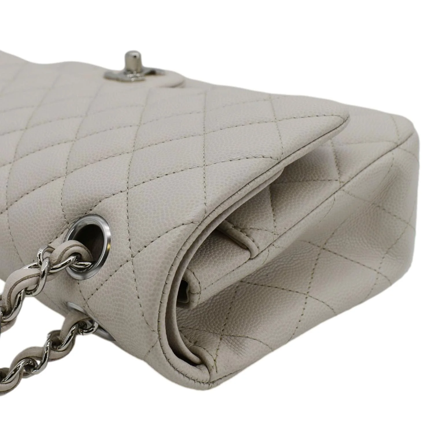 CHANEL Classic Double Flap Medium Quilted Caviar Leather Shoulder Bag White - Image 6