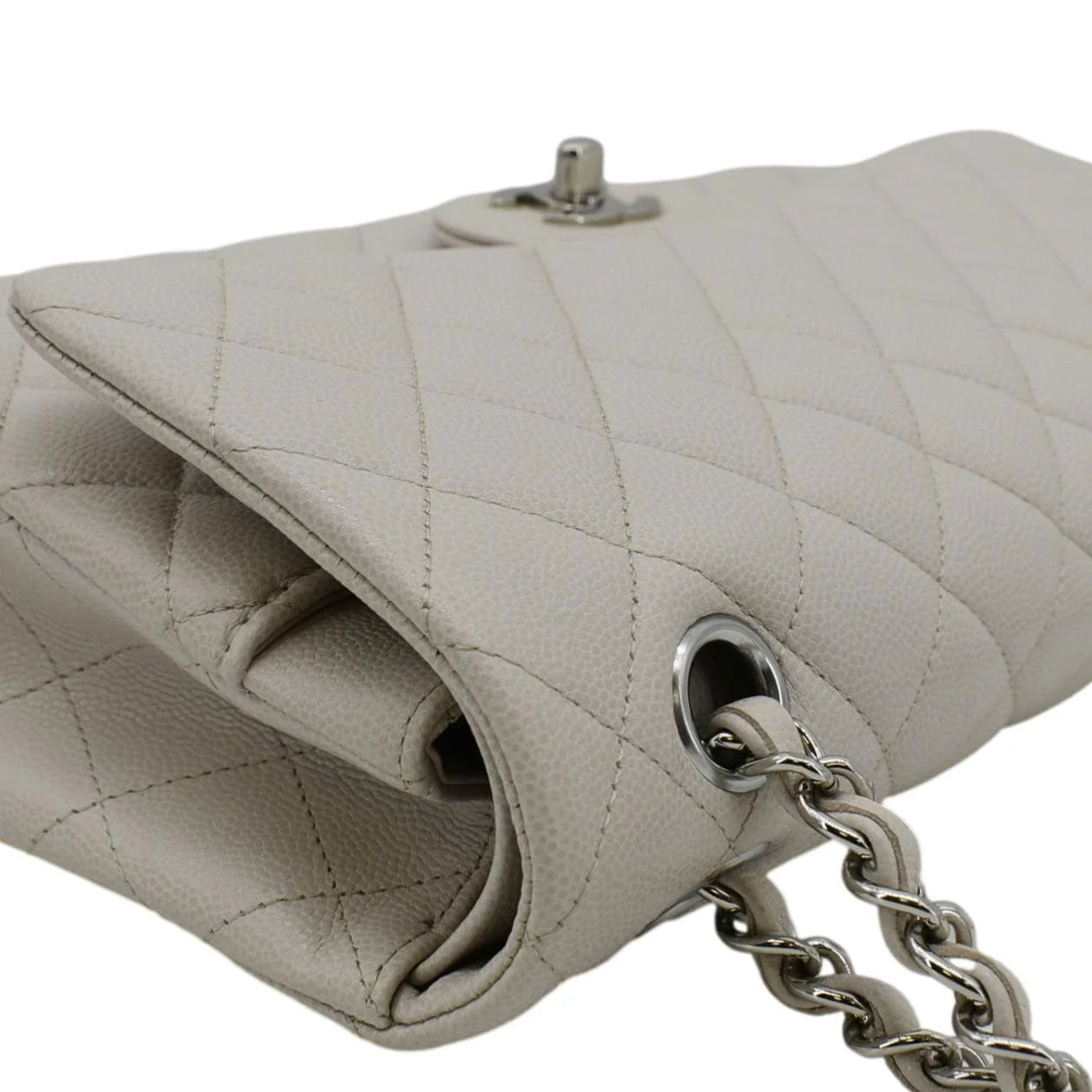 CHANEL Classic Double Flap Medium Quilted Caviar Leather Shoulder Bag White - Image 7