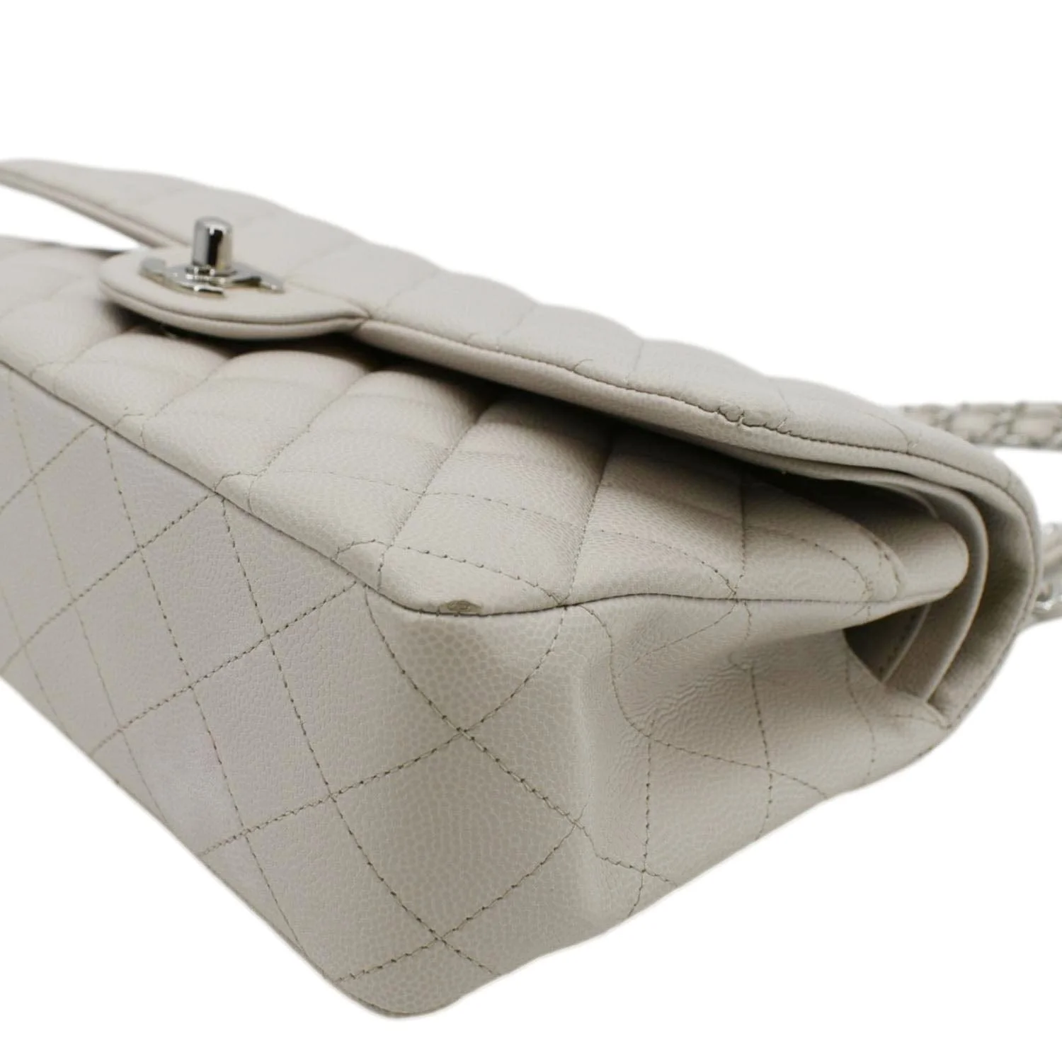 CHANEL Classic Double Flap Medium Quilted Caviar Leather Shoulder Bag White - Image 9
