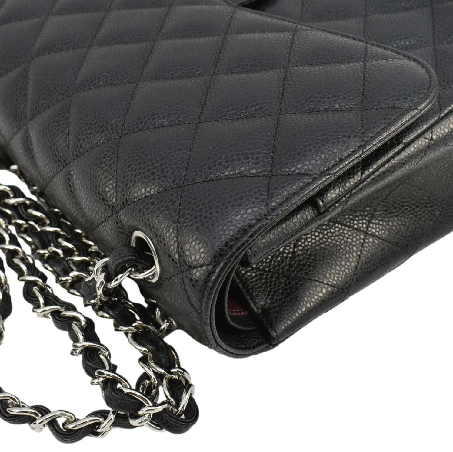 CHANEL Jumbo Classic Double Flap Quilted Caviar Leather Shoulder Bag Black - Image 7