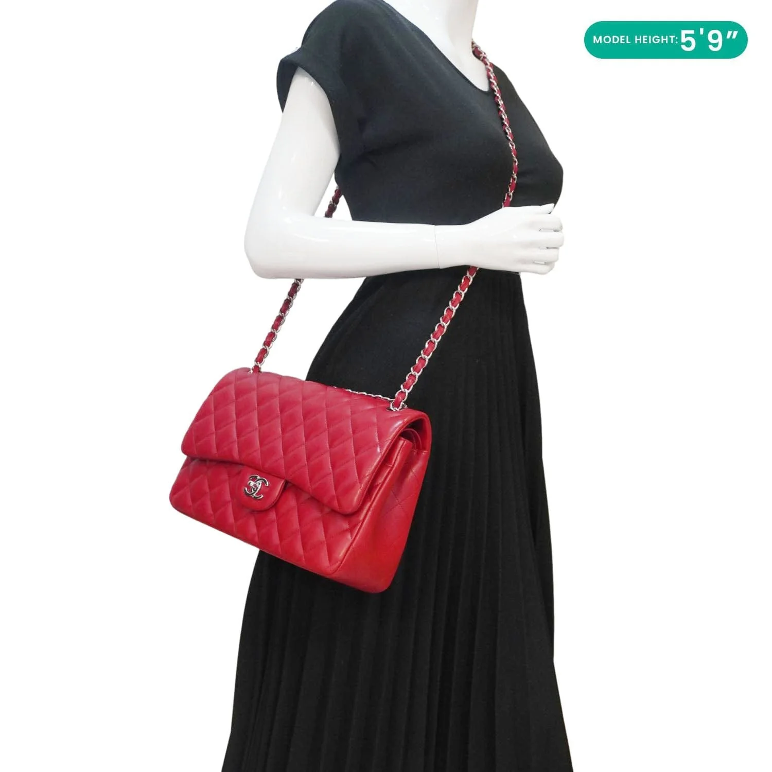 CHANEL Classic Jumbo Double Flap Quilted Leather Crossbody Bag Red - Image 2