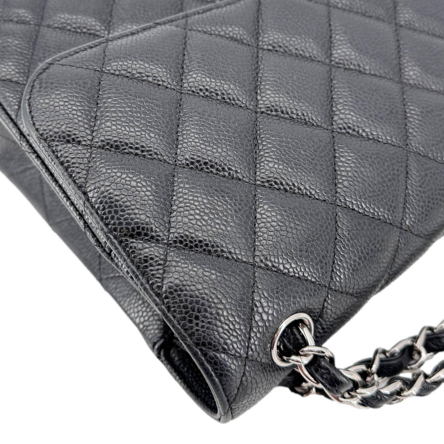 CHANEL Classic Jumbo Double Flap Quilted Caviar Leather Shoulder Bag Black - Image 7