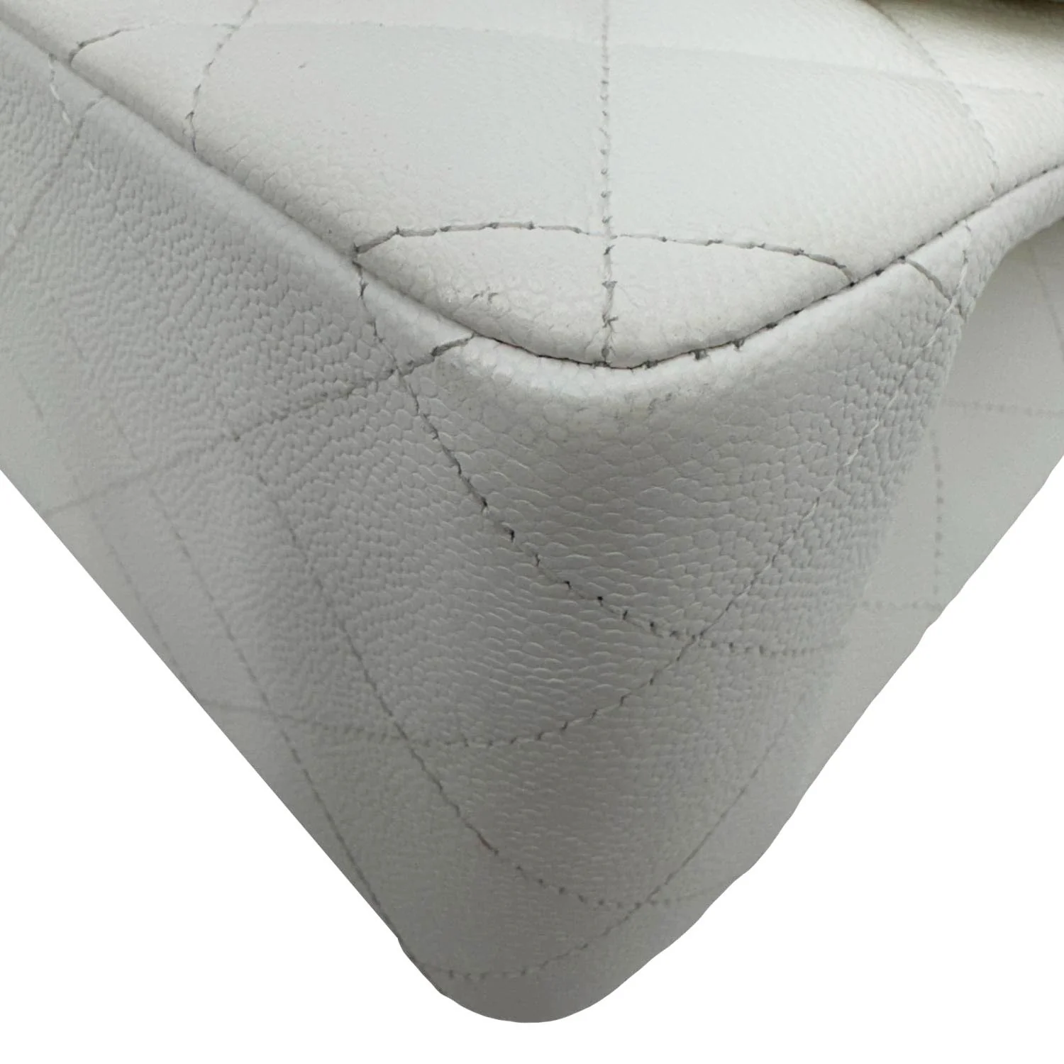 CHANEL Classic Double Flap Quilted Caviar Leather Shoulder Bag White - Image 11