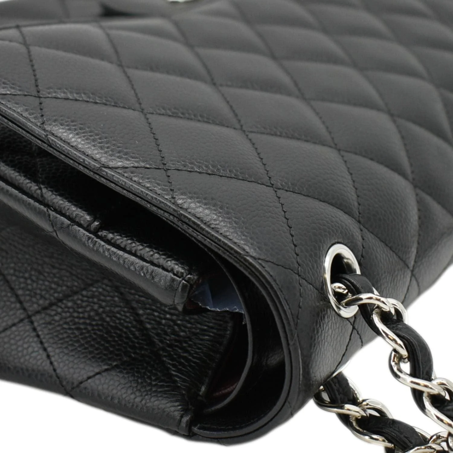 CHANEL Jumbo Double Flap Quilted Caviar Leather Shoulder Bag Black - Image 6
