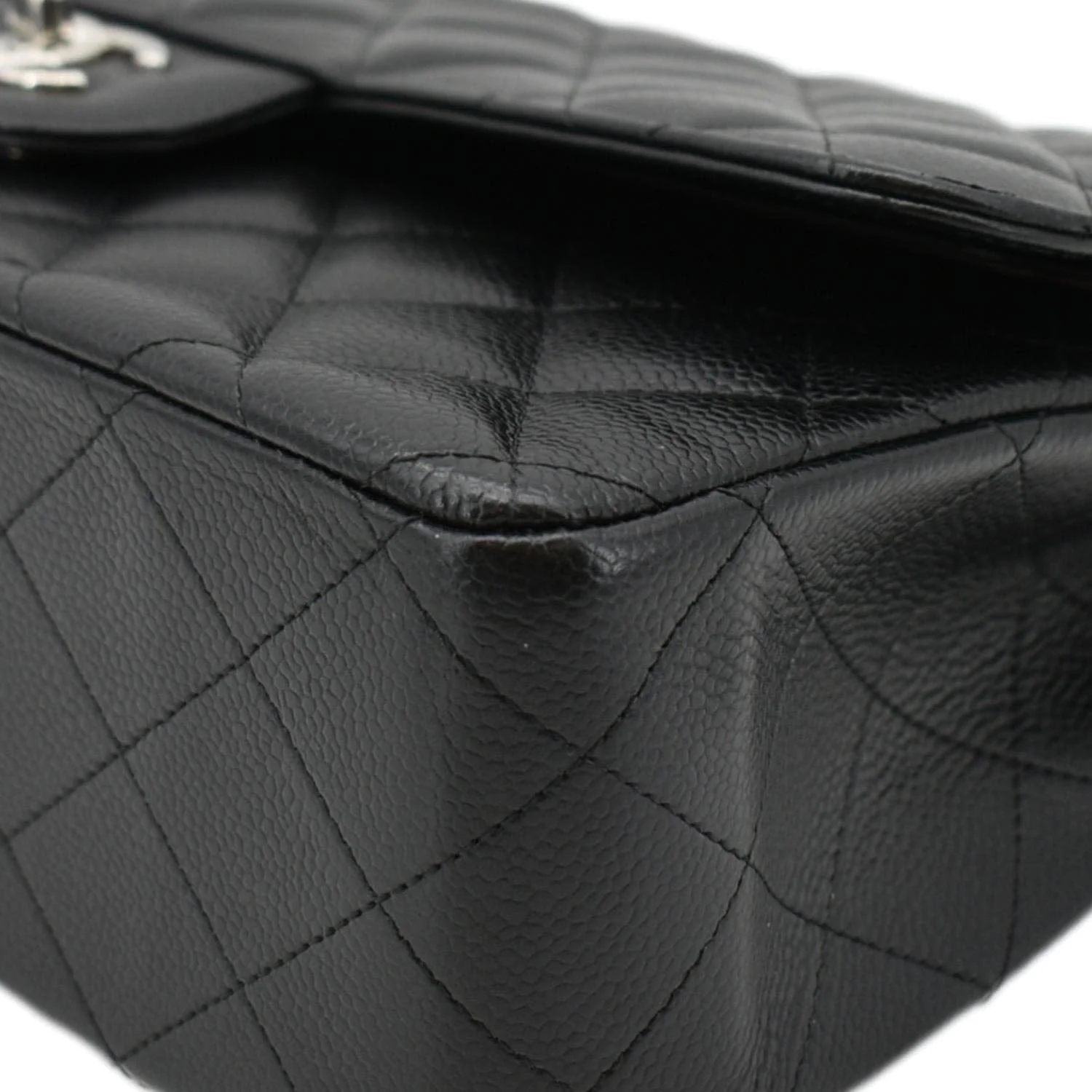 CHANEL Jumbo Double Flap Quilted Caviar Leather Shoulder Bag Black - Image 8