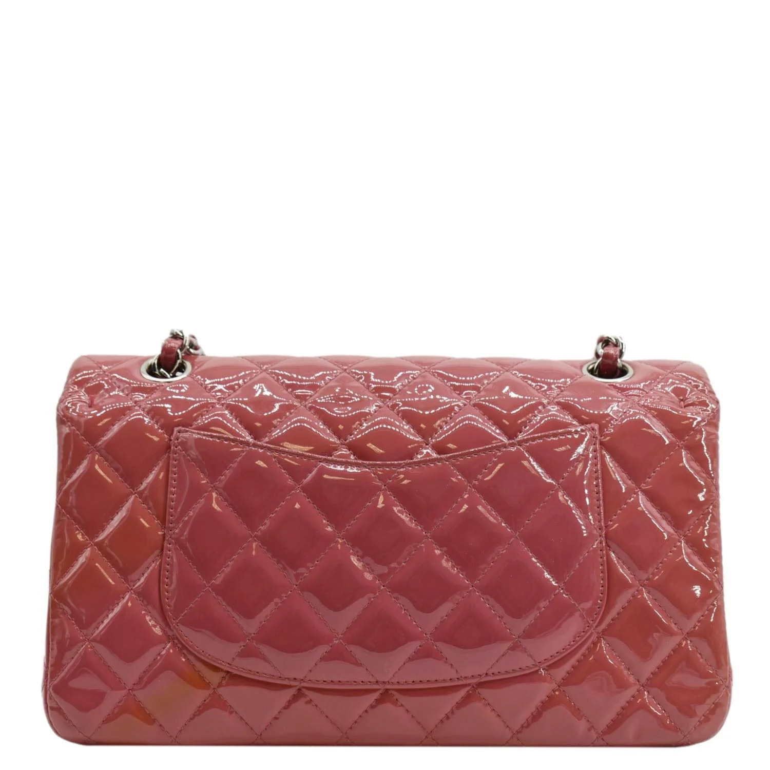 CHANEL Classic Double Flap Patent Leather Shoulder Bag Rose Pink - Image 4