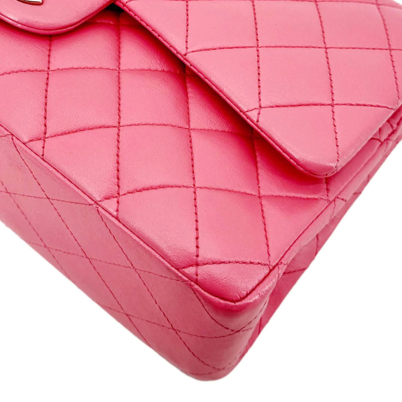 CHANEL Classic Double Flap Medium Quilted Leather Shoulder Bag Salmon Pink - Image 9