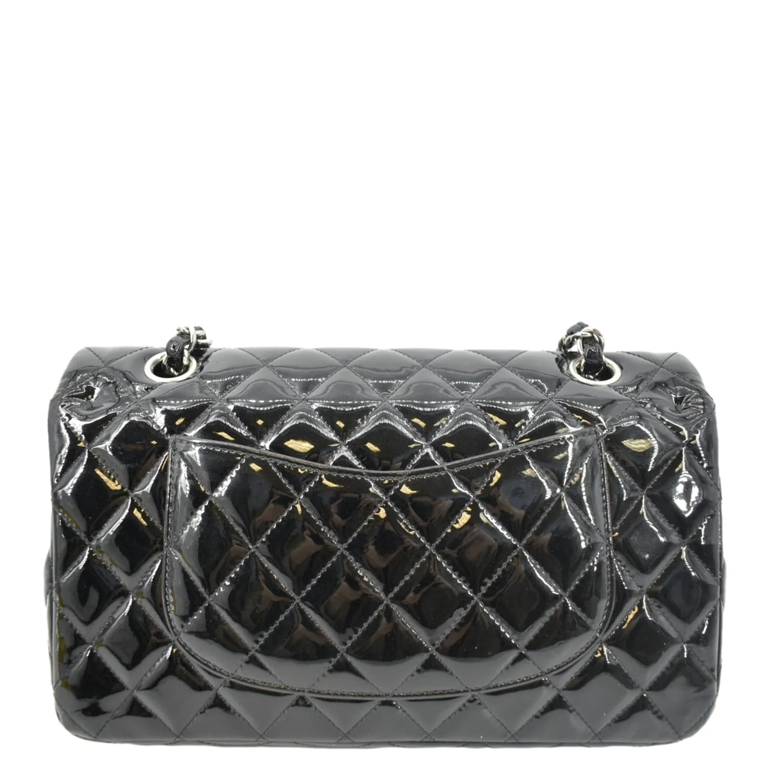 CHANEL Classic Medium Double Flap Patent Leather Shoulder Bag Black - Image 3