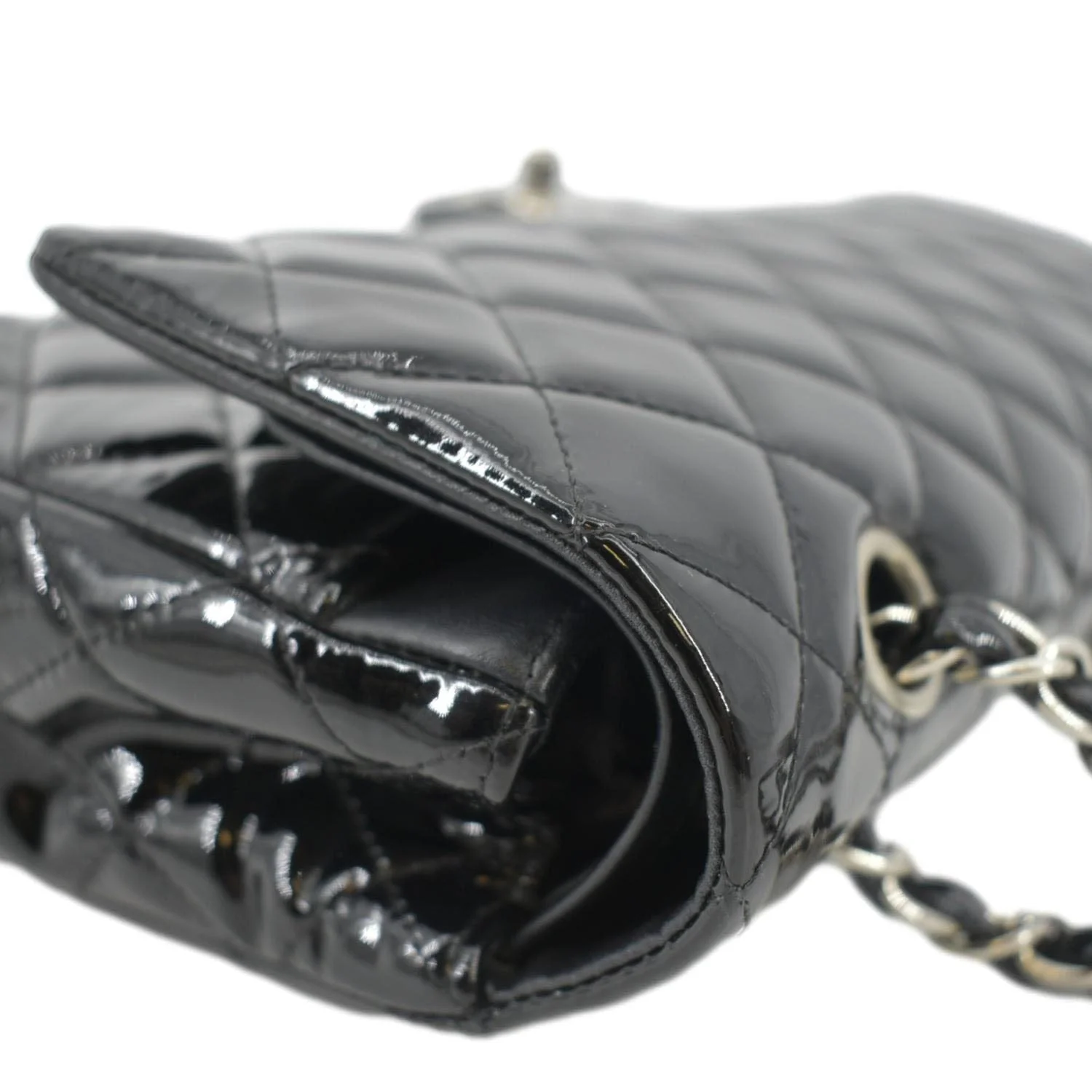 CHANEL Classic Medium Double Flap Patent Leather Shoulder Bag Black - Image 5