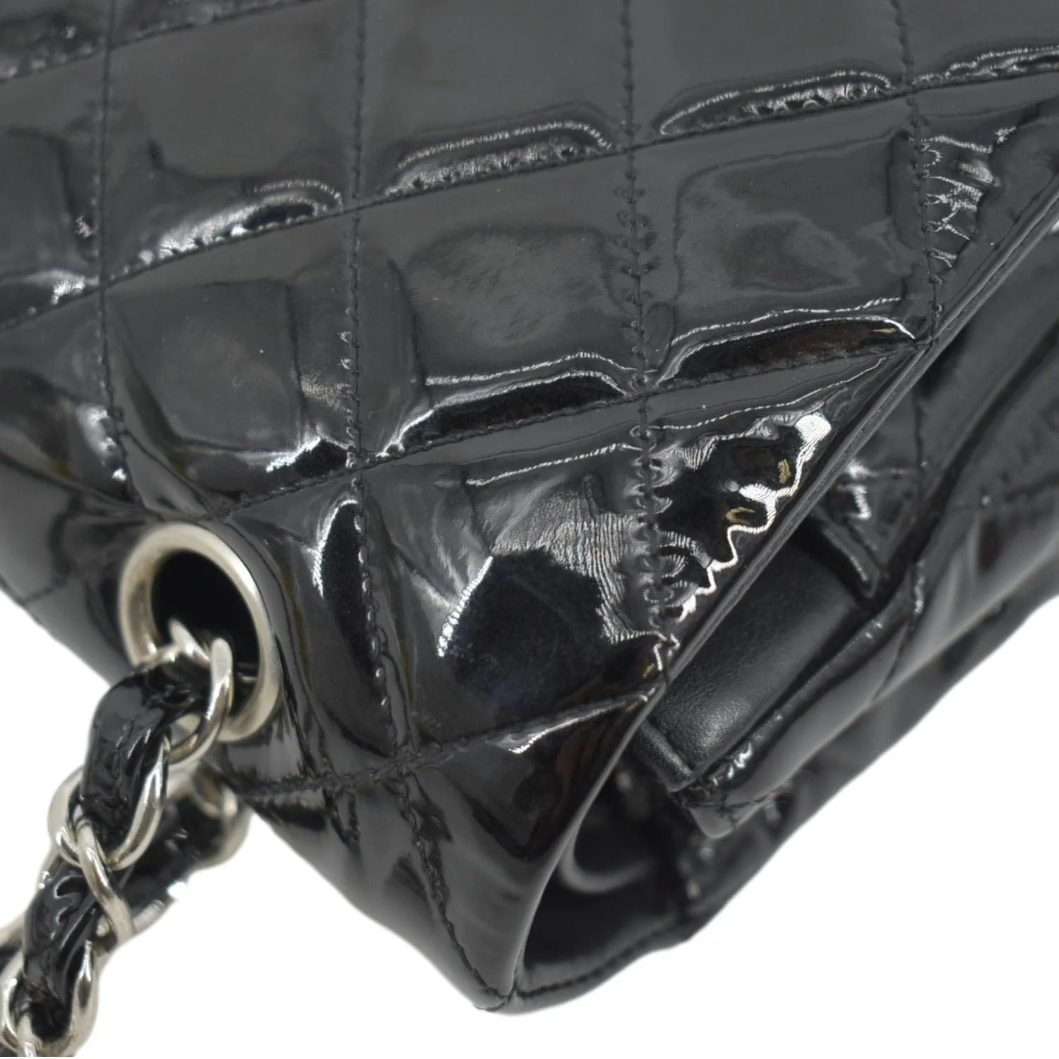 CHANEL Classic Medium Double Flap Patent Leather Shoulder Bag Black - Image 6