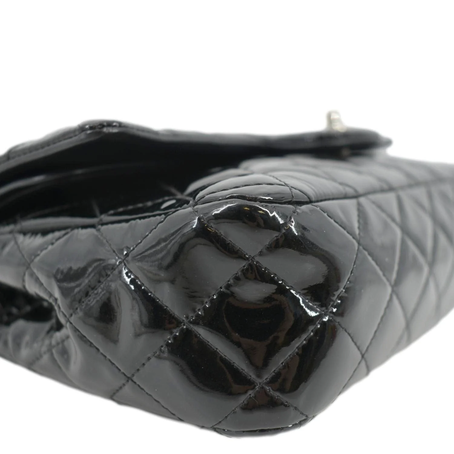 CHANEL Classic Medium Double Flap Patent Leather Shoulder Bag Black - Image 7