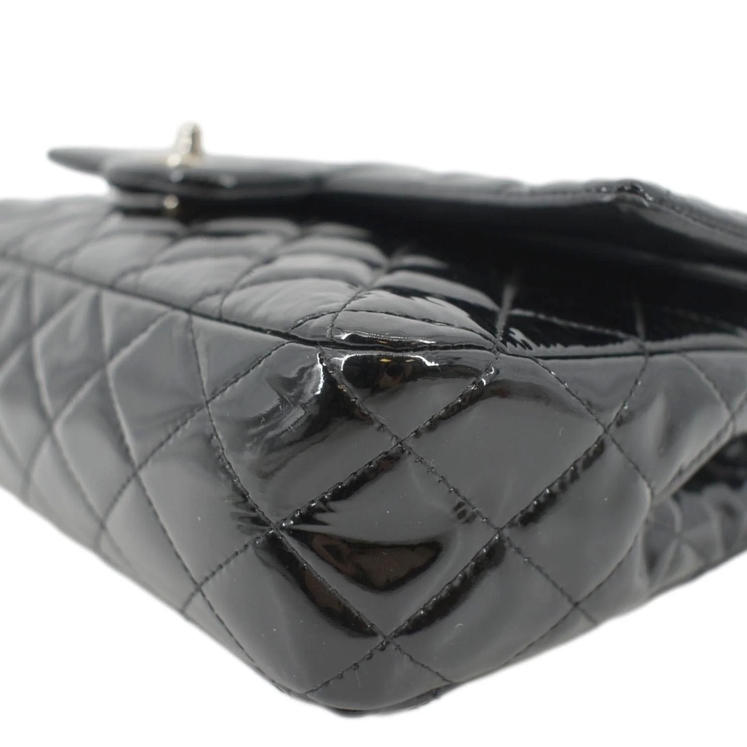 CHANEL Classic Medium Double Flap Patent Leather Shoulder Bag Black - Image 8