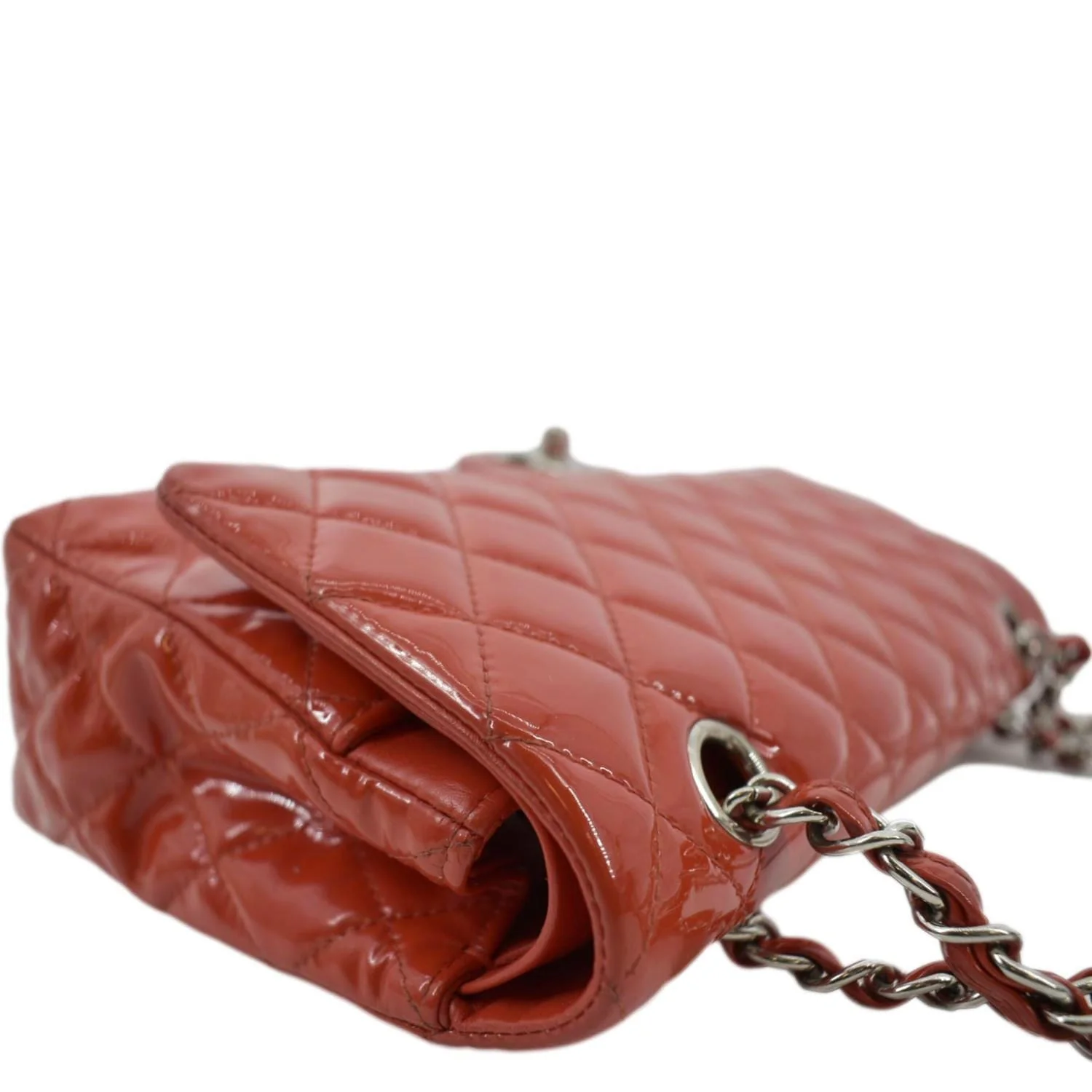CHANEL Classic Double Flap Quilted Patent Leather Shoulder Bag Red - Image 4