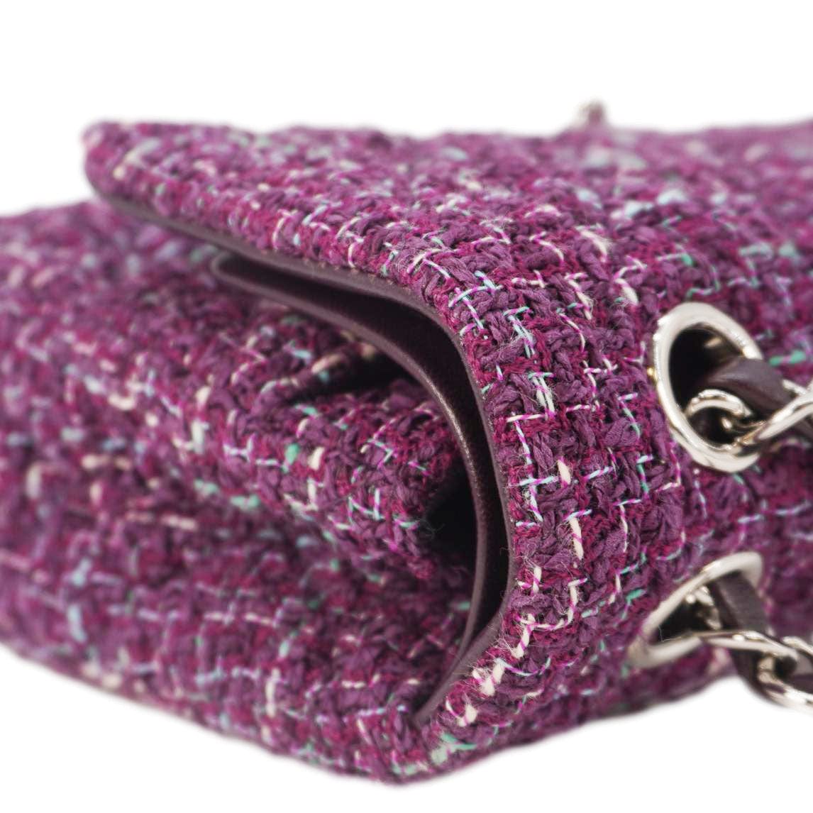 CHANEL Classic Double Flap Tweed Medium Shoulder Bag Purple - Image 5