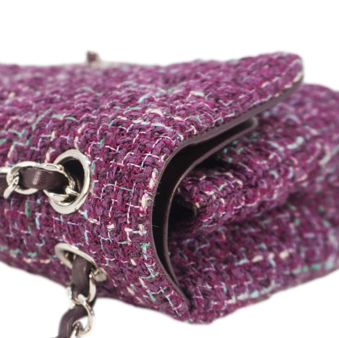 CHANEL Classic Double Flap Tweed Medium Shoulder Bag Purple - Image 6