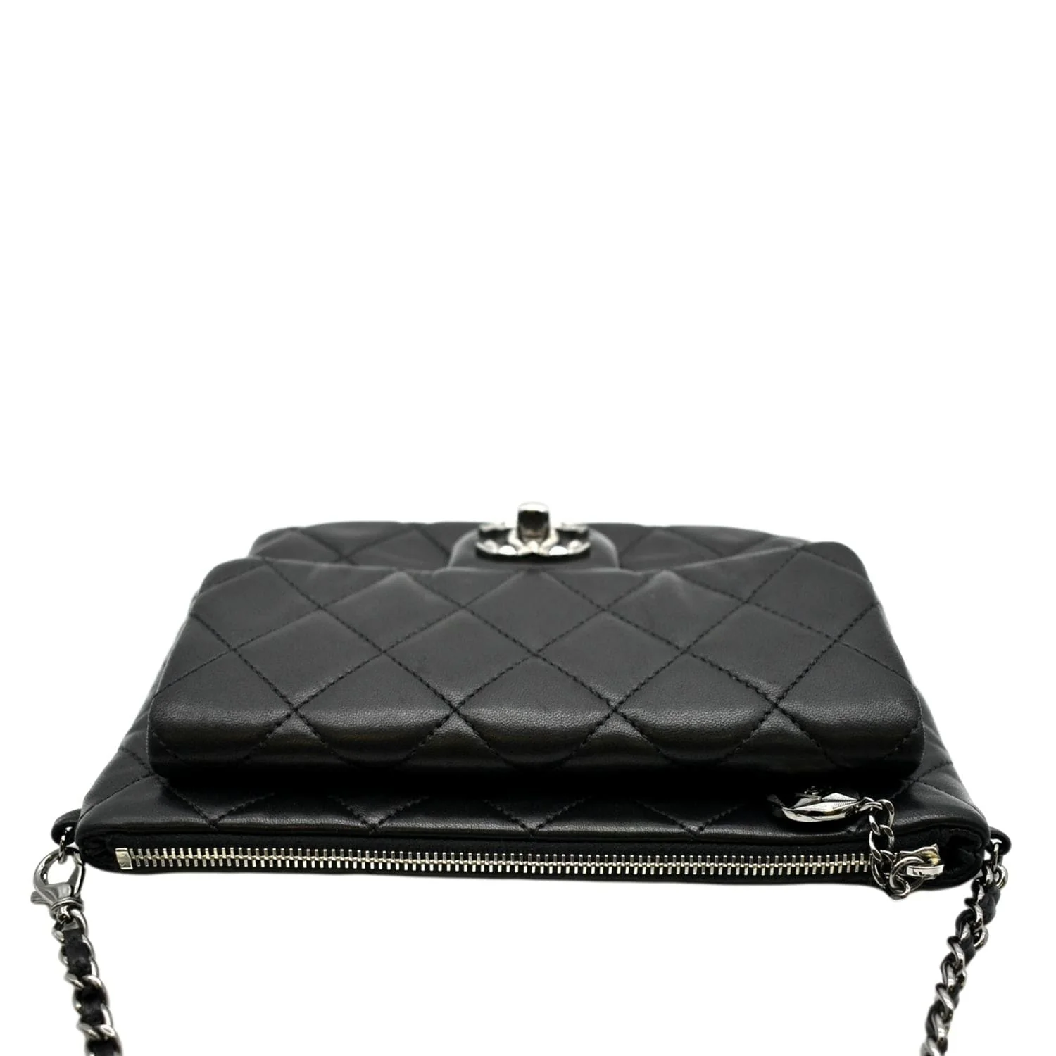 CHANEL Classic Flap with Zip Pocket Quilted Leather Satchel Shoulder Bag Black - Image 3