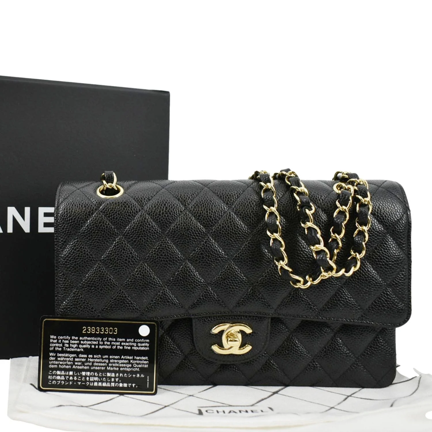 CHANEL Classic Double Flap Caviar Leather Shoulder Bag Black - Image 3