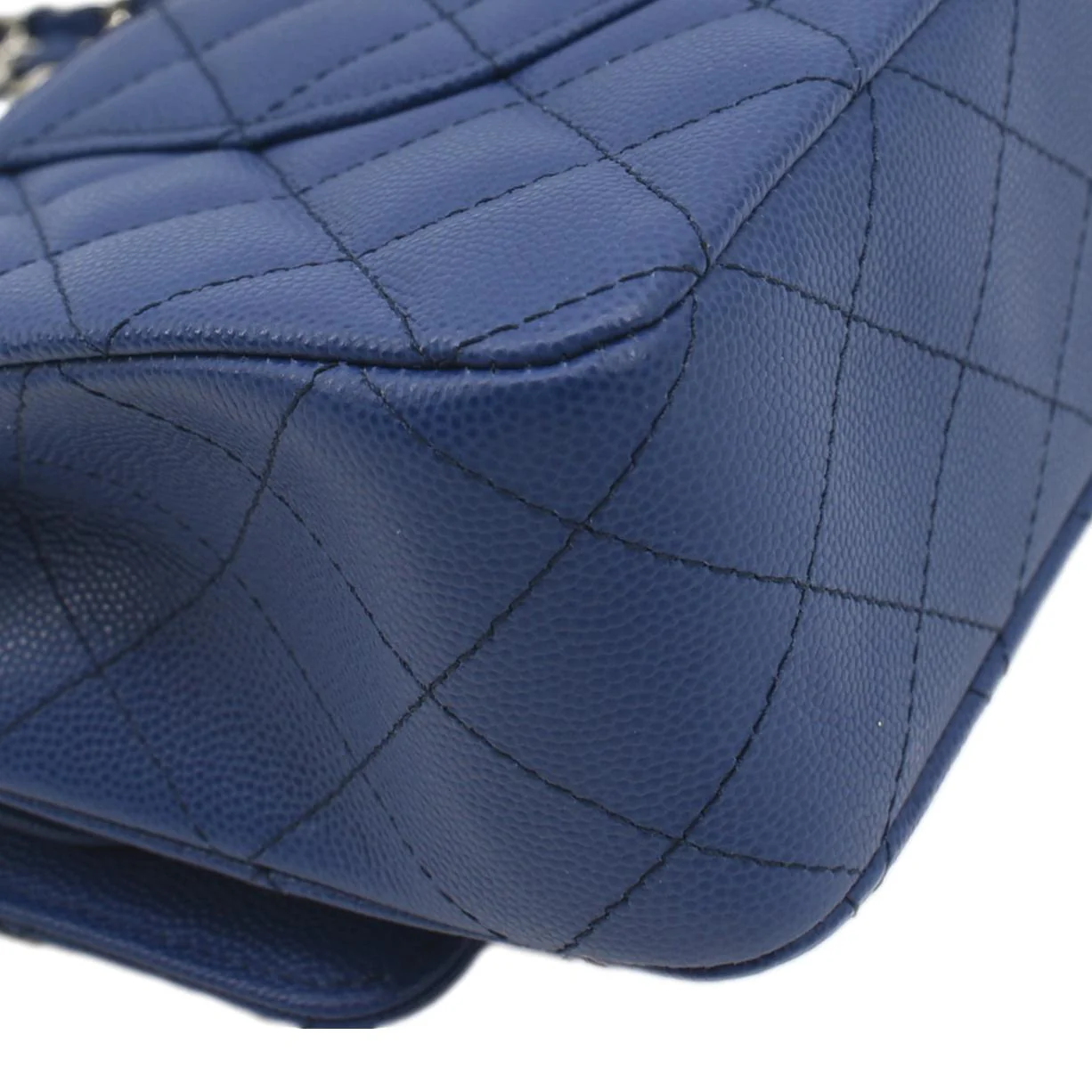 CHANEL Classic Medium Flap Quilted Caviar Leather Shoulder Bag Blue - Image 9