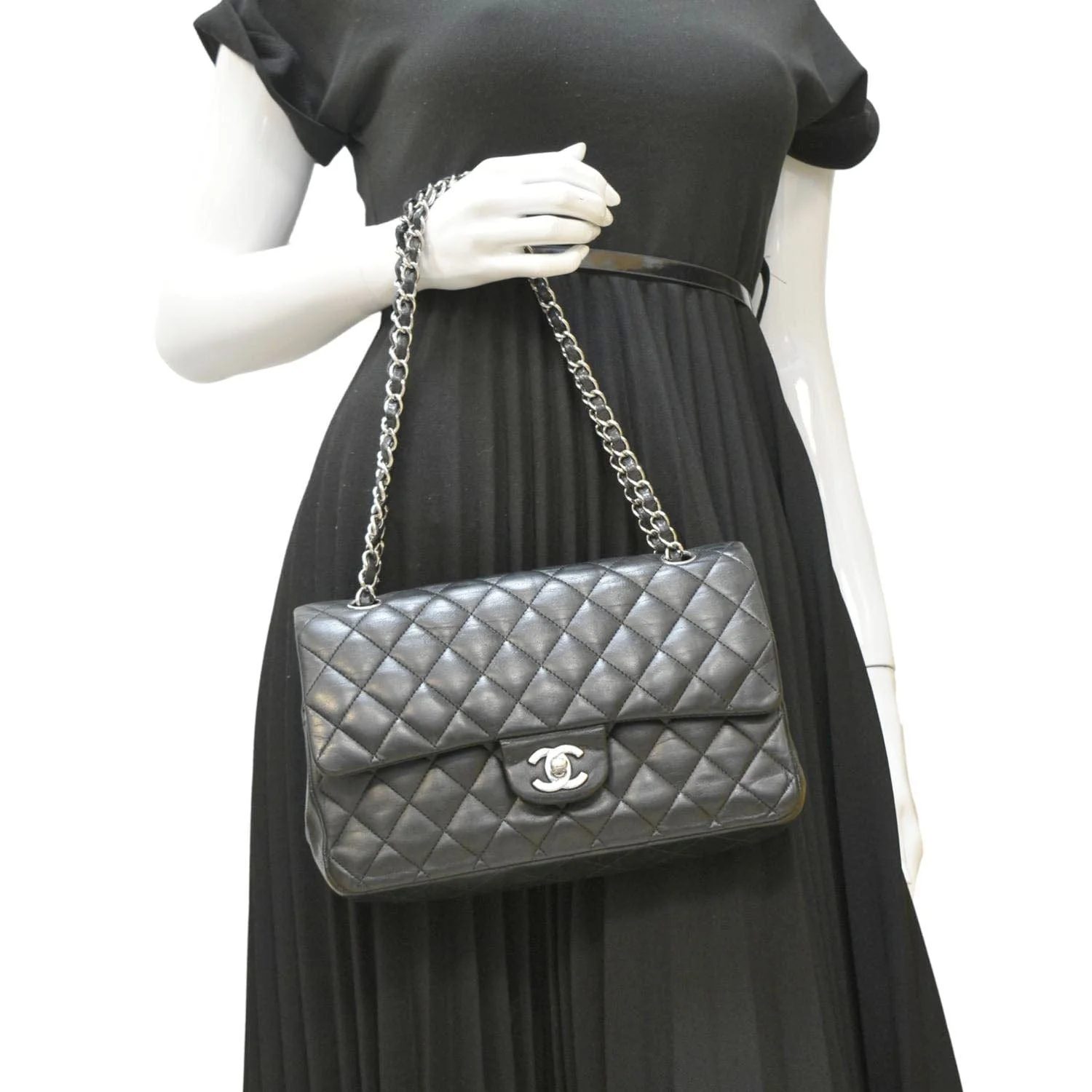 CHANEL Classic Medium Double Flap Quilted Leather Shoulder Bag Black - Image 2