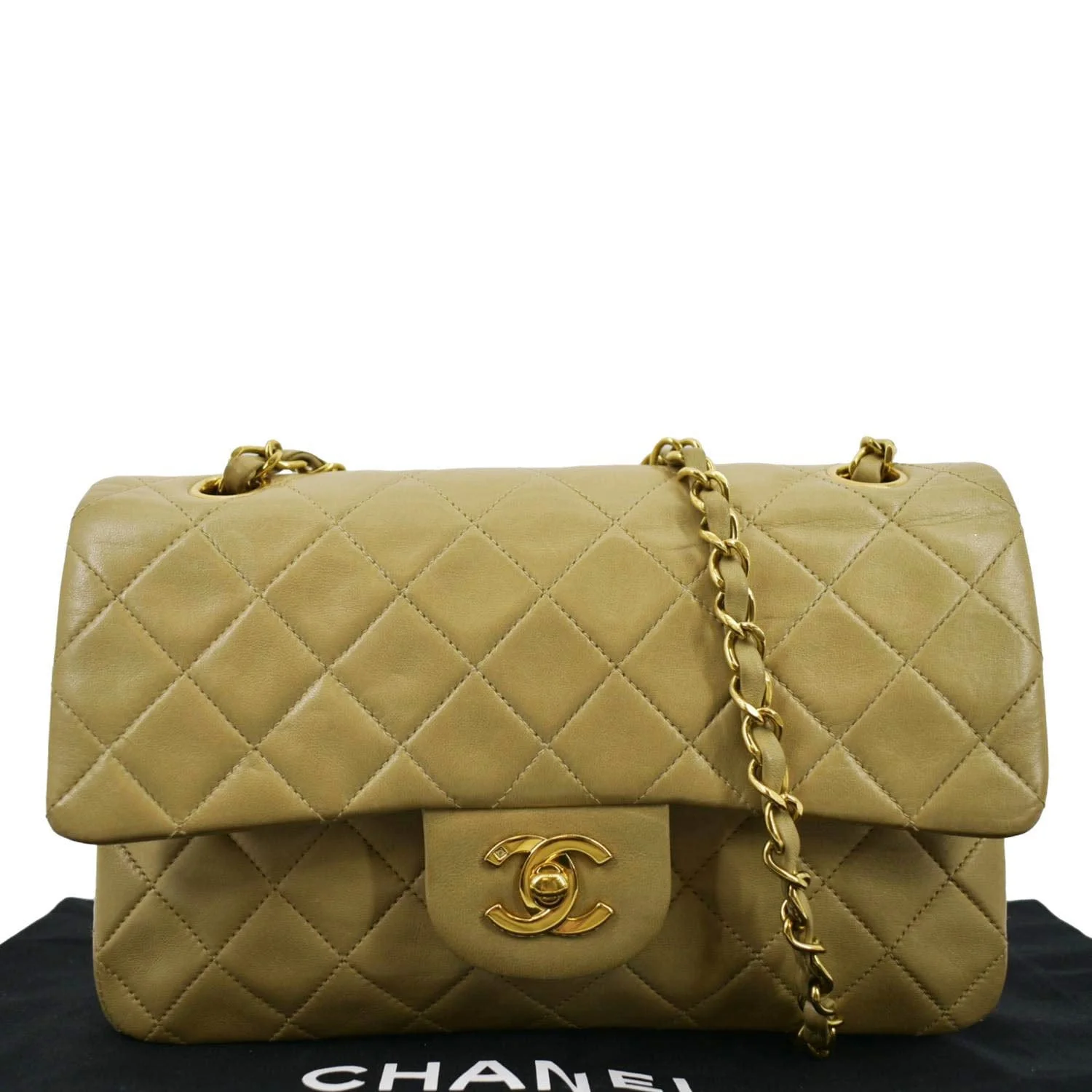 CHANEL Classic Double Flap Leather Shoulder Bag Beige - Image 3