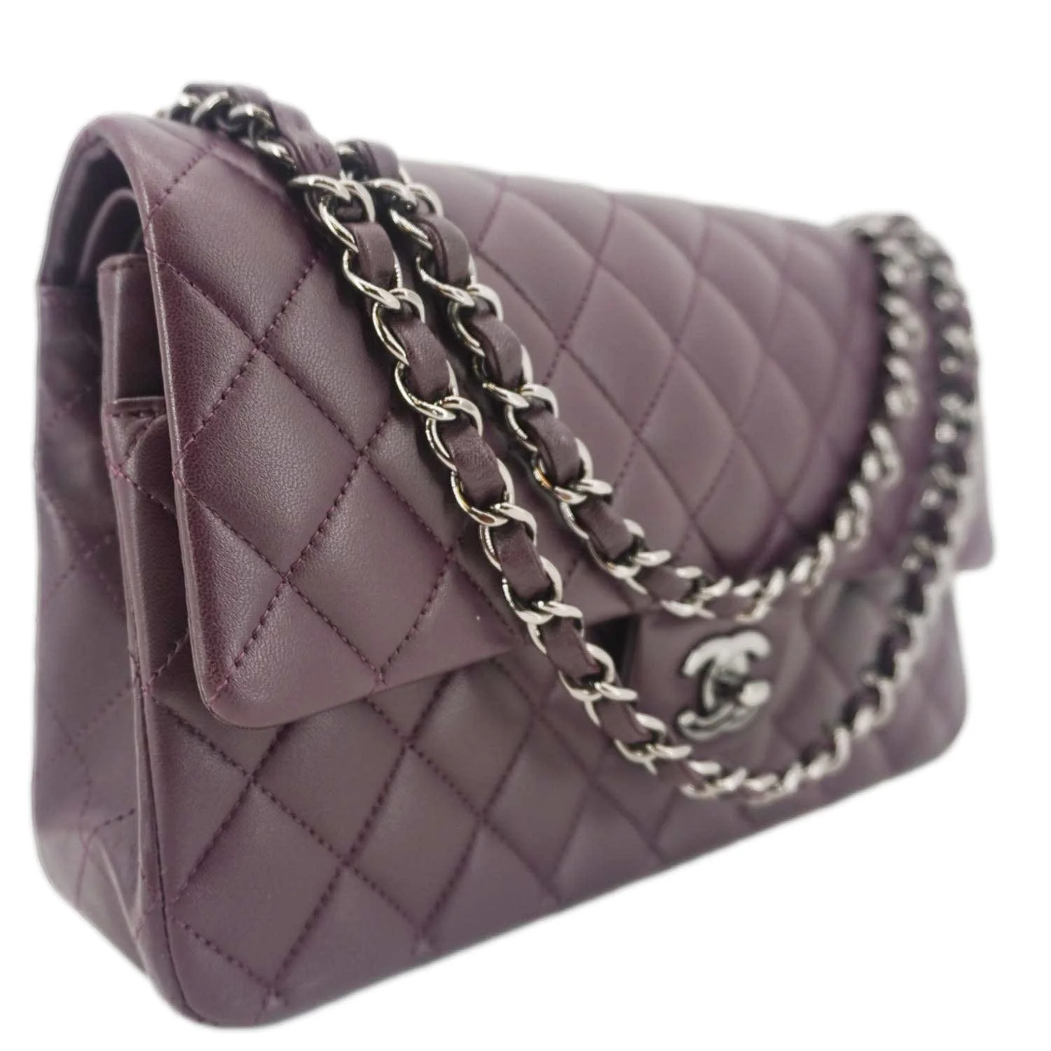 CHANEL Classic Flap Medium Quilted Leather Shoulder Bag Purple - Image 10