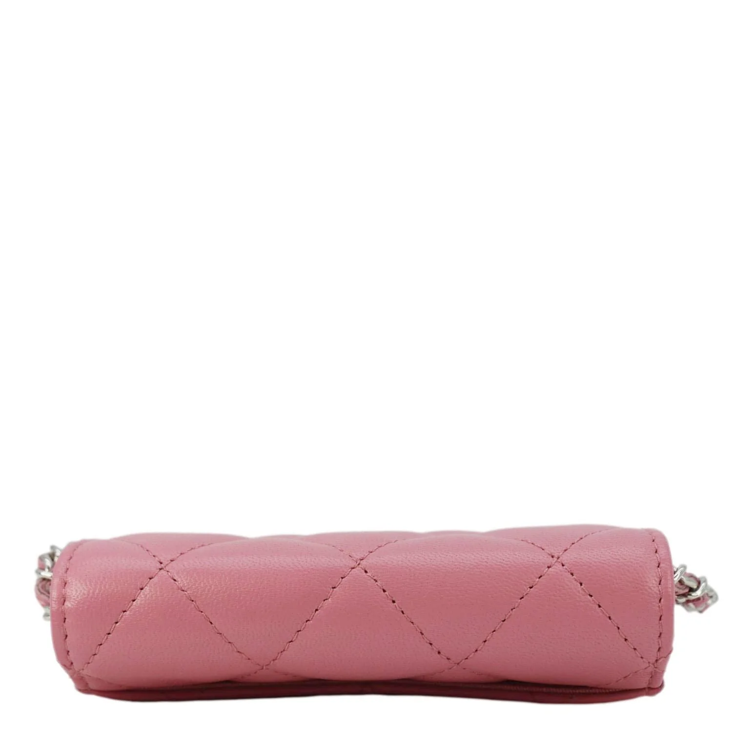 Chanel Classic Mini Flap Quilted Lambskin Leather Card Holder On Chain Pink - Image 9