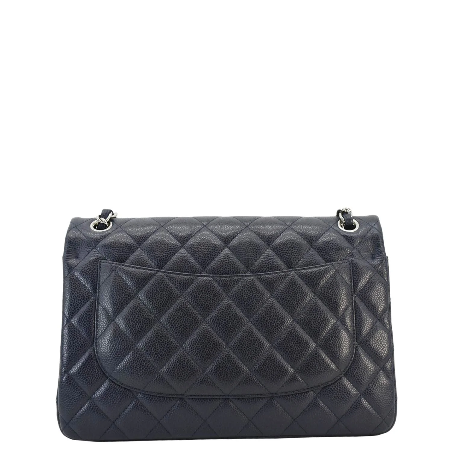 CHANEL Classic Jumbo Double Flap Quilted Caviar Leather Shoulder Bag Navy Blue - Image 3