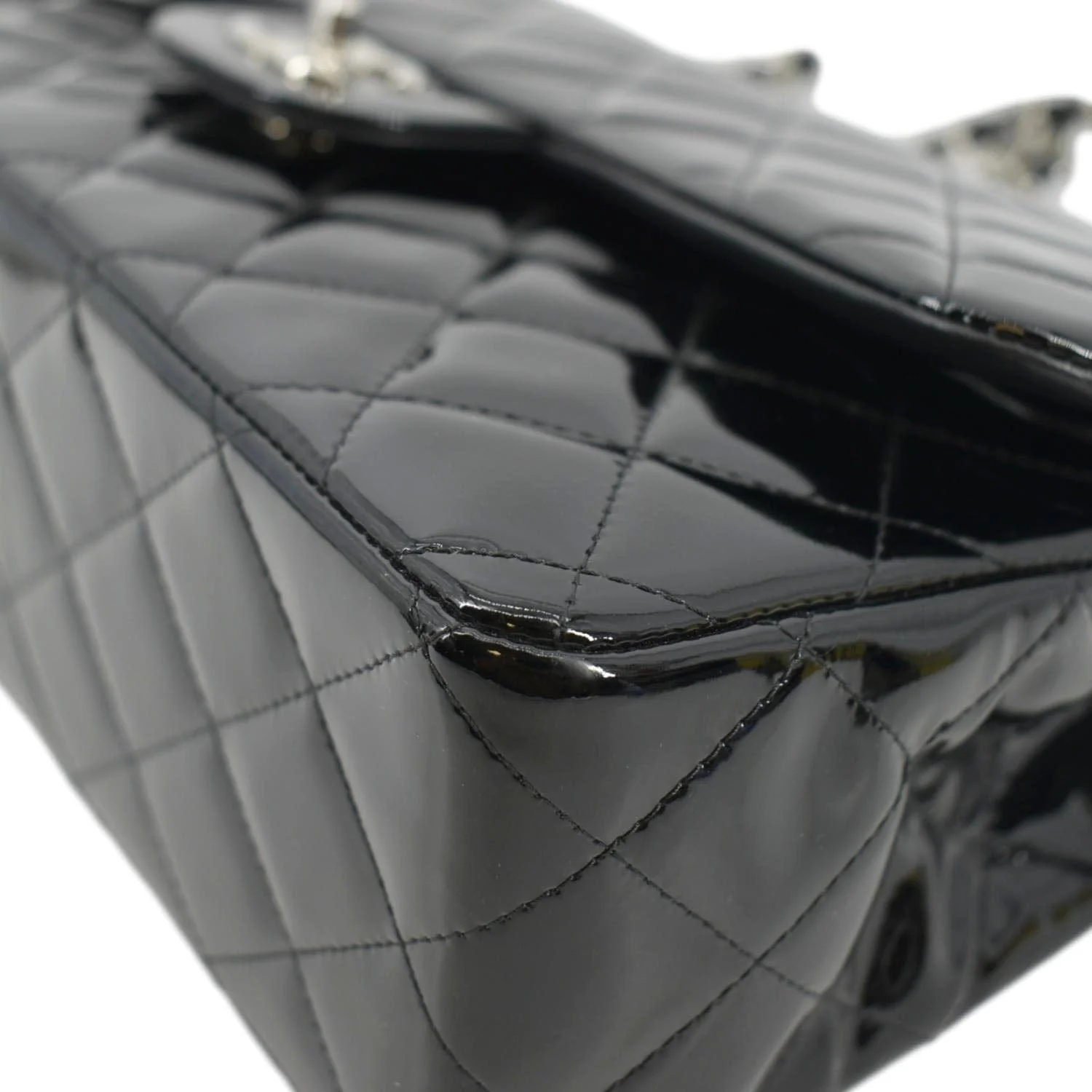 CHANEL Jumbo Flap Quilted Patent Leather Shoulder Bag Black - Image 9