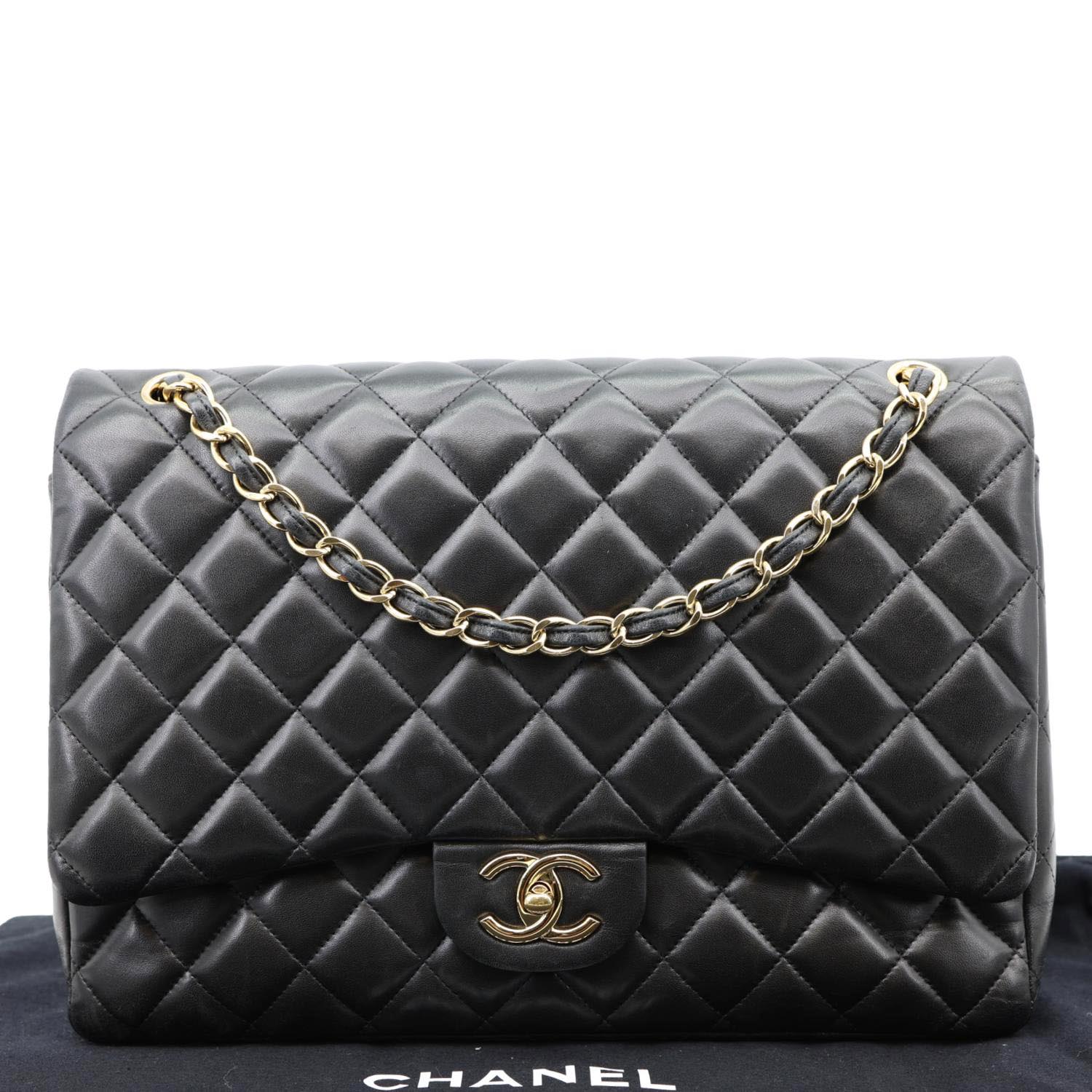 CHANEL Maxi Classic Double Flap Calfskin Leather Shoulder Bag Black - Image 3