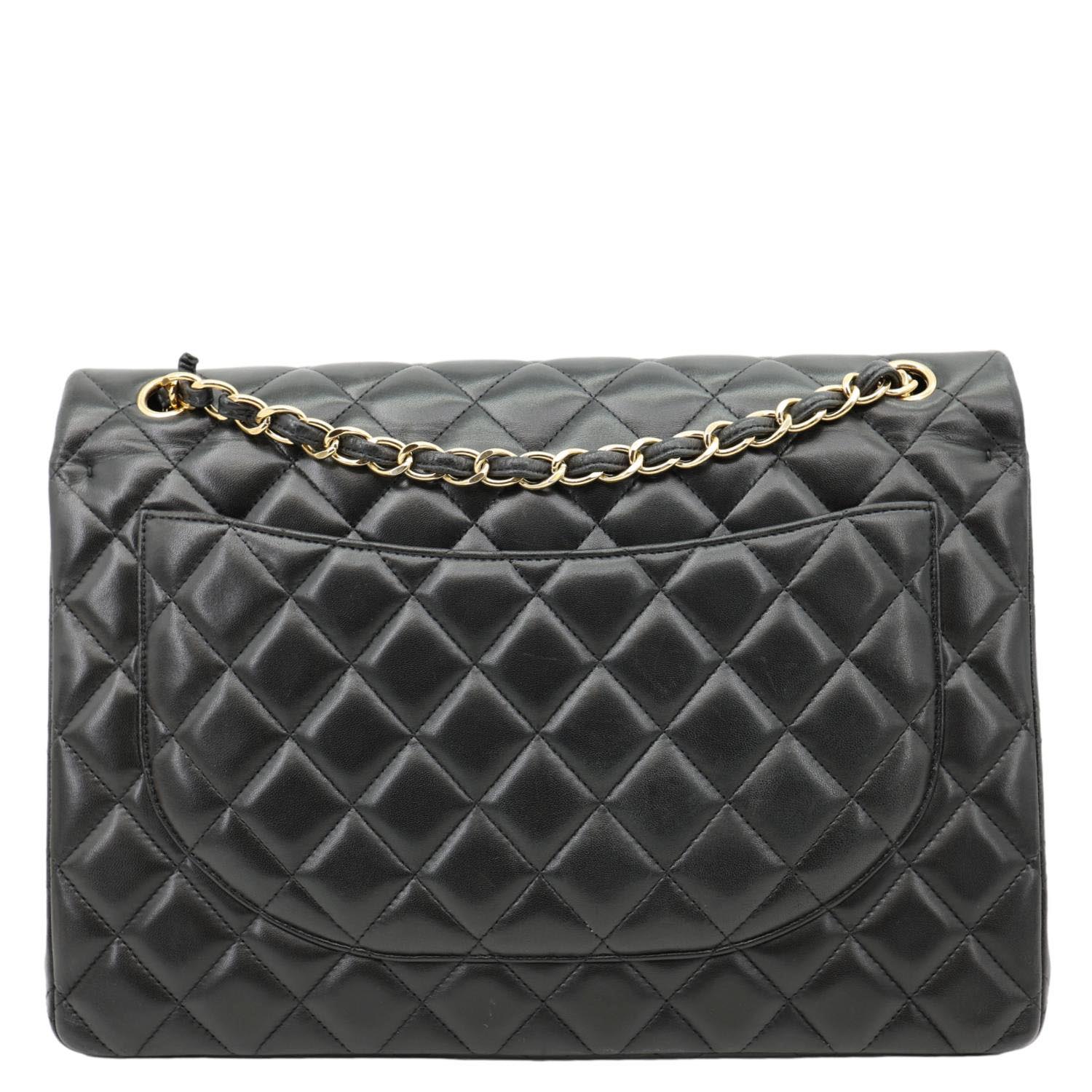 CHANEL Maxi Classic Double Flap Calfskin Leather Shoulder Bag Black - Image 4