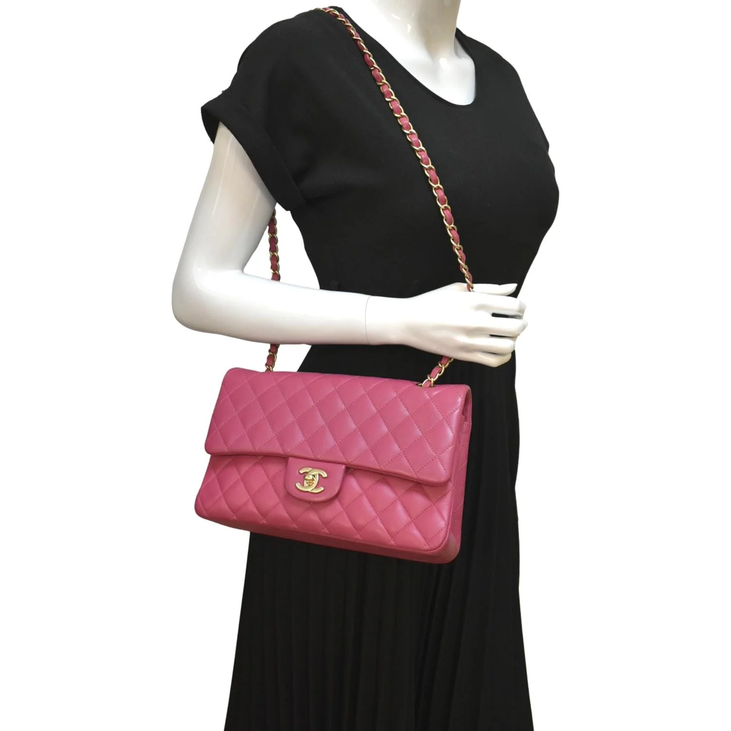 CHANEL Classic Medium Double Flap Quilted Leather Shoulder Bag Pink - Image 2