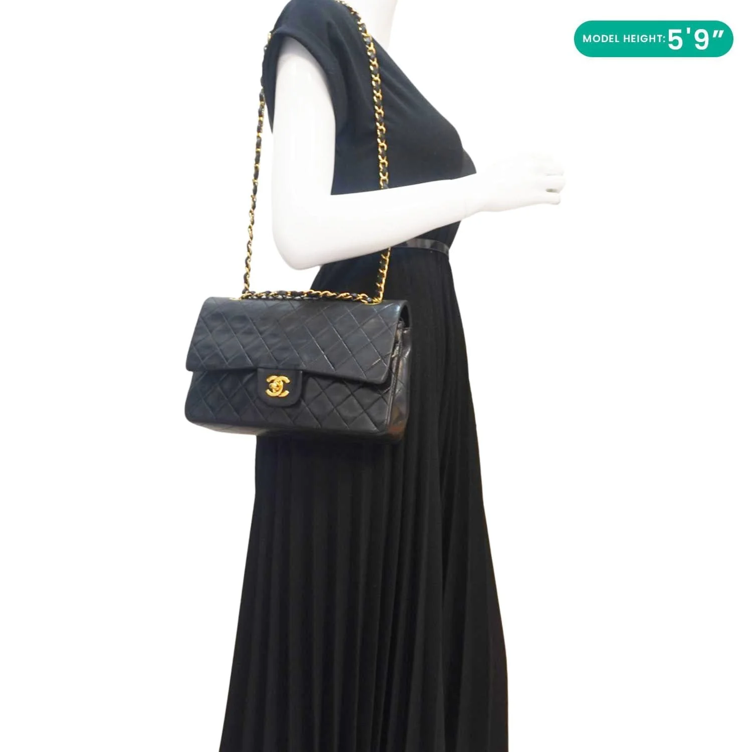 CHANEL Classic Flap Vintage Quilted Lambskin Leather Shoulder Bag Black - Image 2