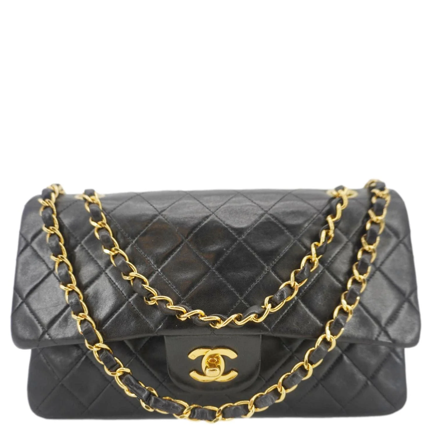 CHANEL Classic Flap Vintage Quilted Lambskin Leather Shoulder Bag Black - Image 3