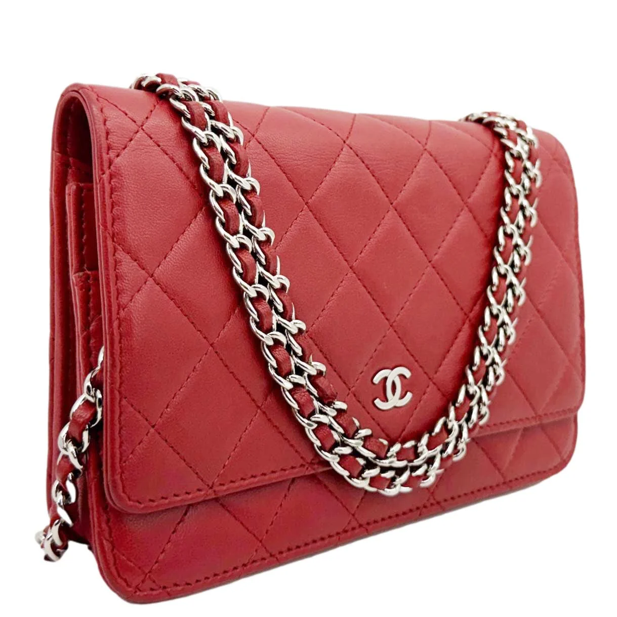 CHANEL Classic Flap Quilted Leather Wallet On Chain Red - Image 3