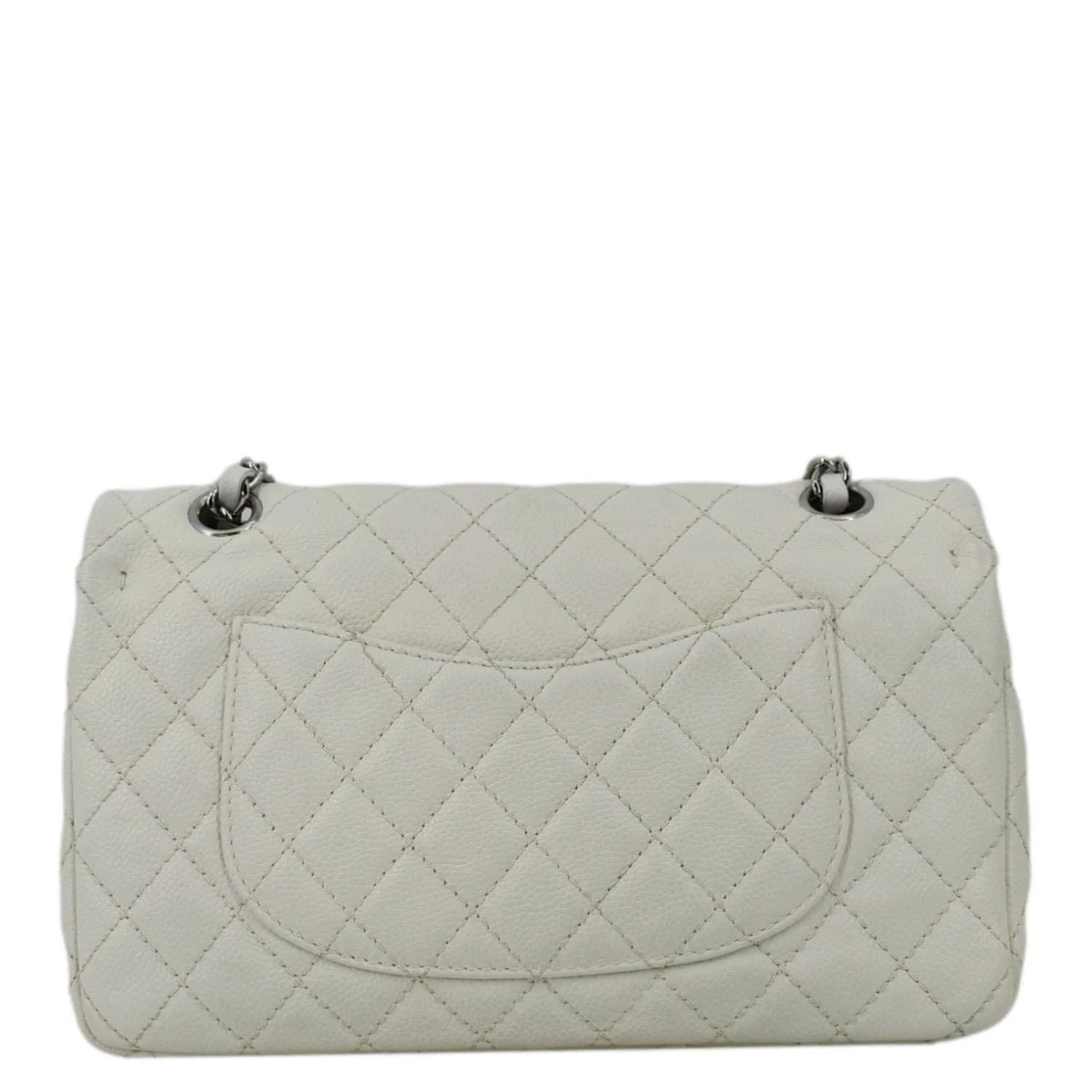CHANEL Classic Double Flap Quilted Caviar Leather Shoulder Bag White - Image 4